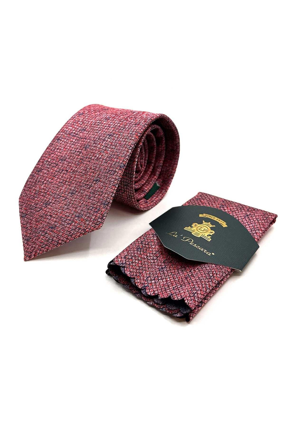 Kırmızı Kare Desen Mendilli Klasik Kravat KK13064