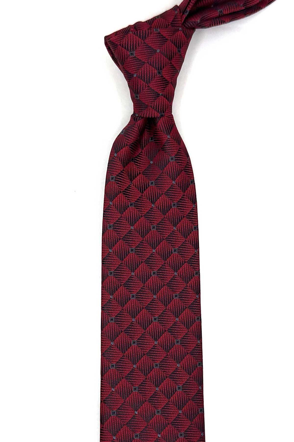 Kırmızı Kare Desen Slim Kravat SK7996