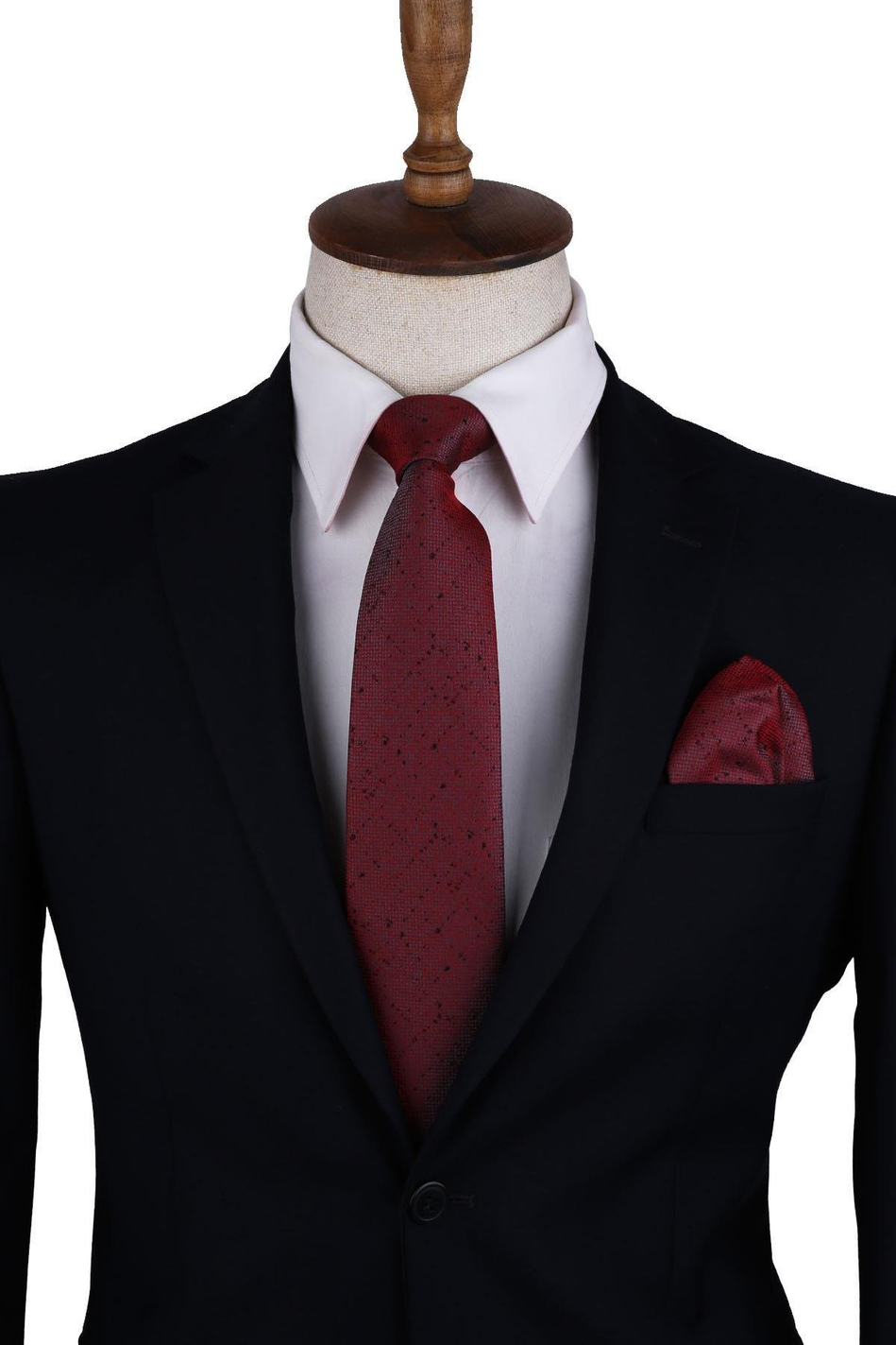 Kırmızı Kum Desen Mendilli Klasik Kravat KK10490