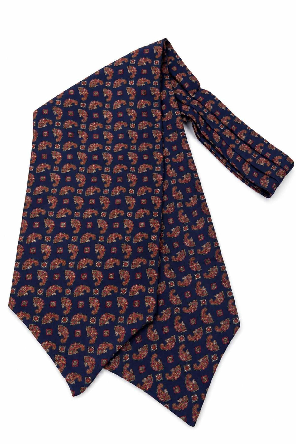 Kırmızı Lacivert Şal Desen İtalyan İpek Ascot Kravat SAC68