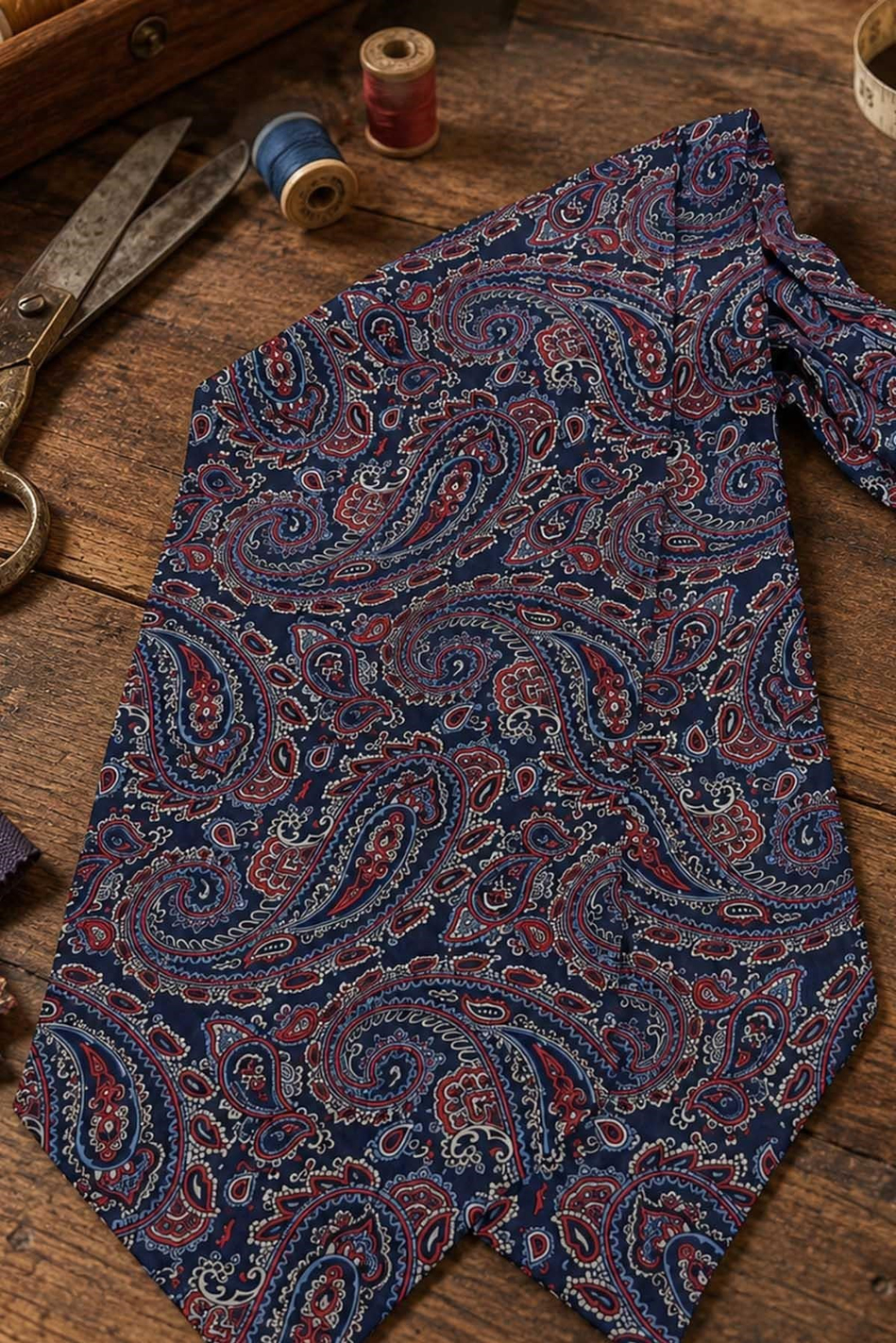 Kırmızı Lacivert Şal Desen İtalyan İpek Ascot Kravat SAC67