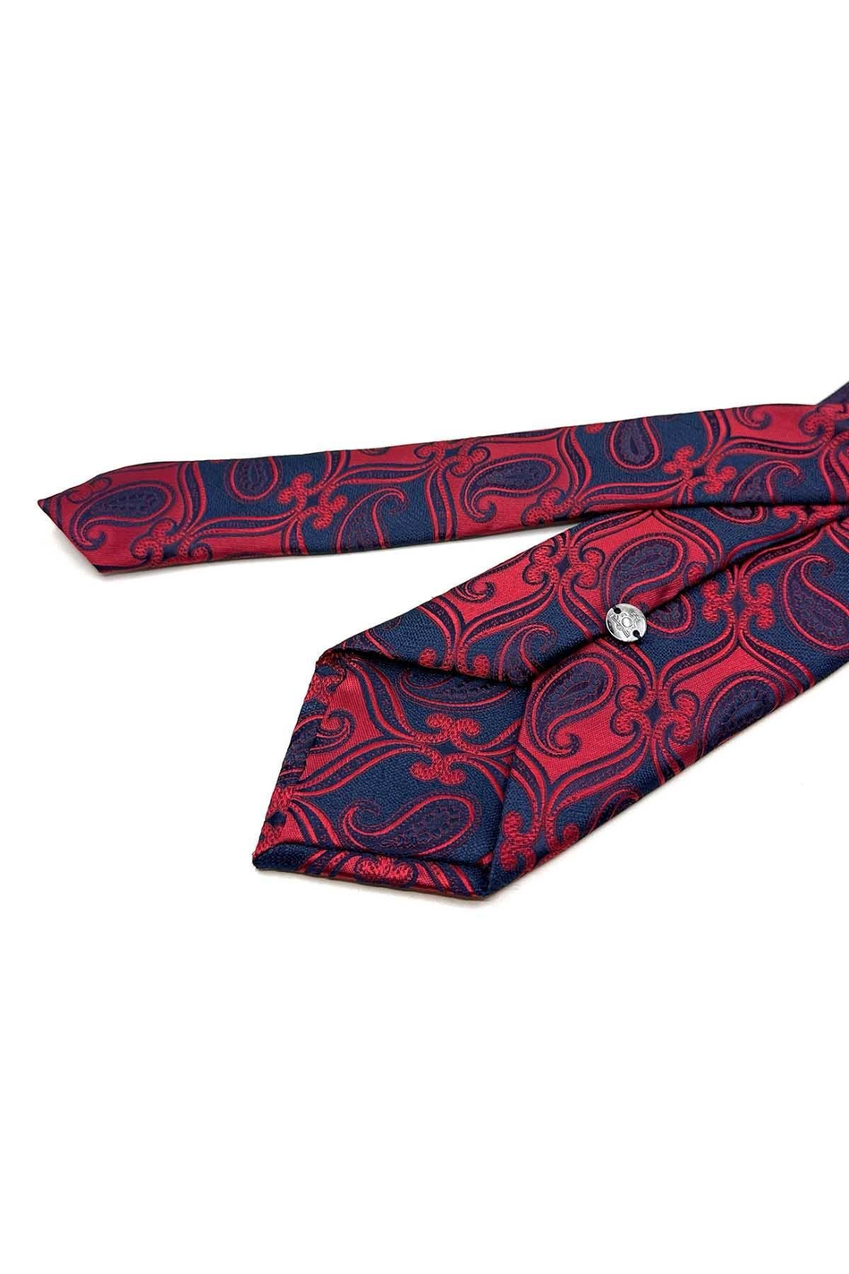 Kırmızı - Lacivert Şal Desen Mendilli Klasik Kravat KK12885