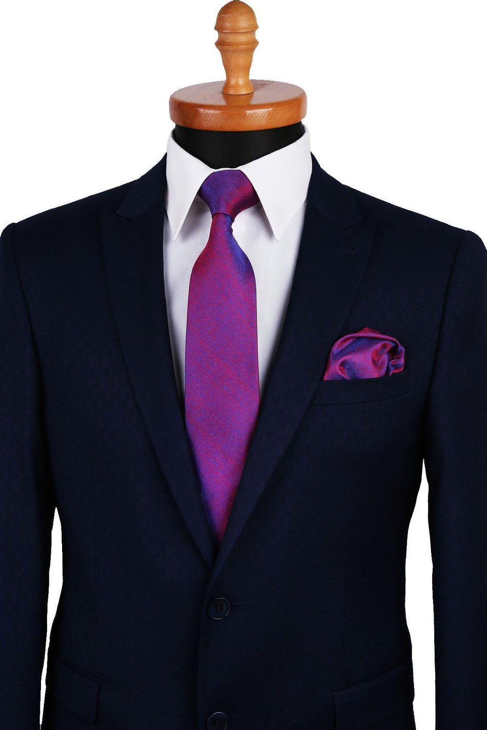 Kırmızı - Mavi Kum Desen Mendilli Klasik Kravat KK9849