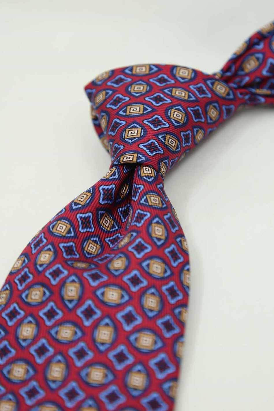 Kırmızı - Mavi Motif Desen İtalyan İpek Kravat İK2481