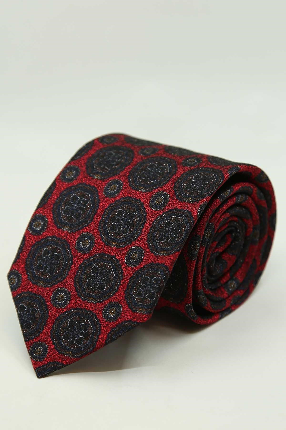 Kırmızı Motif Desen İtalyan İpek Kravat İK2498
