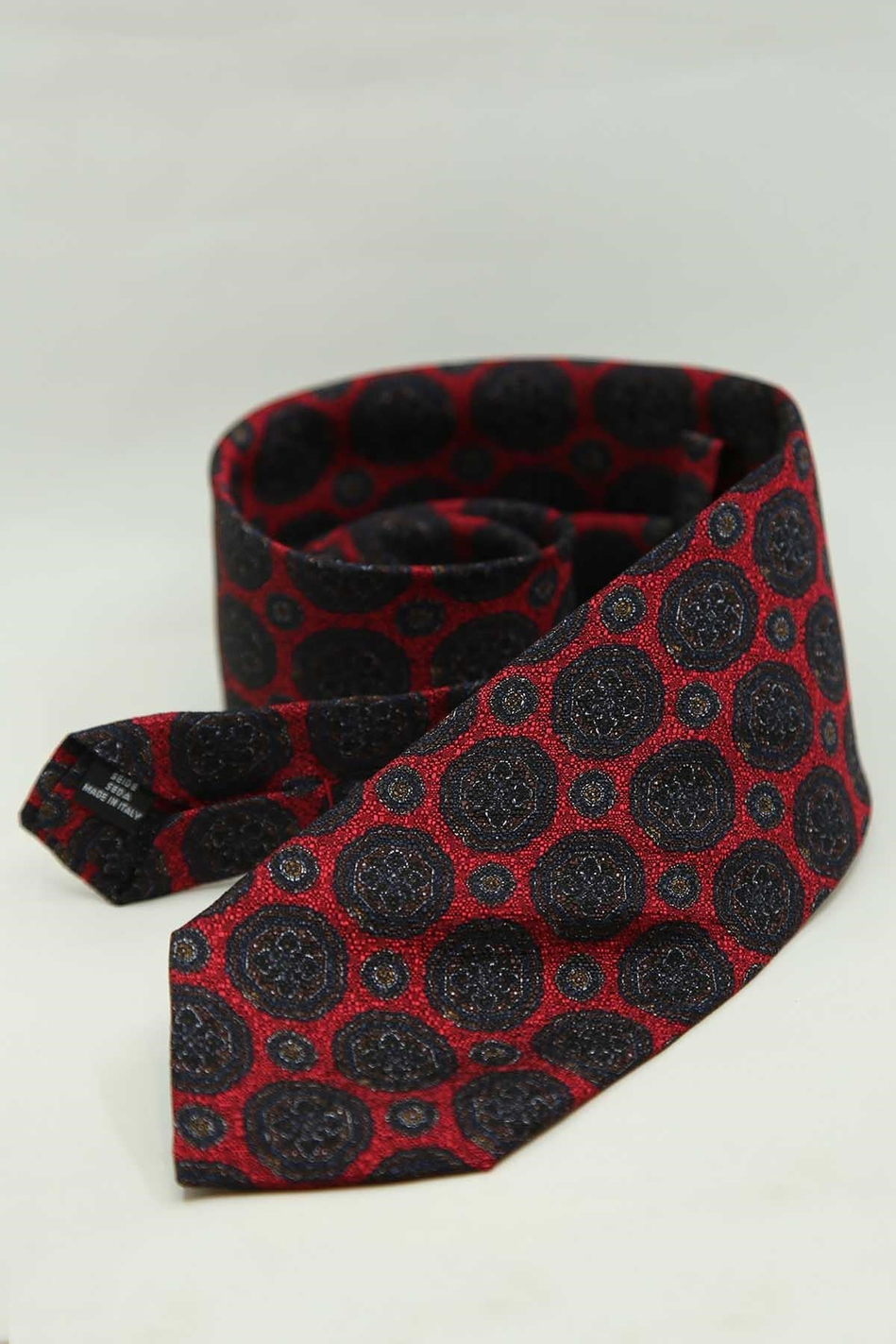 Kırmızı Motif Desen İtalyan İpek Kravat İK2498