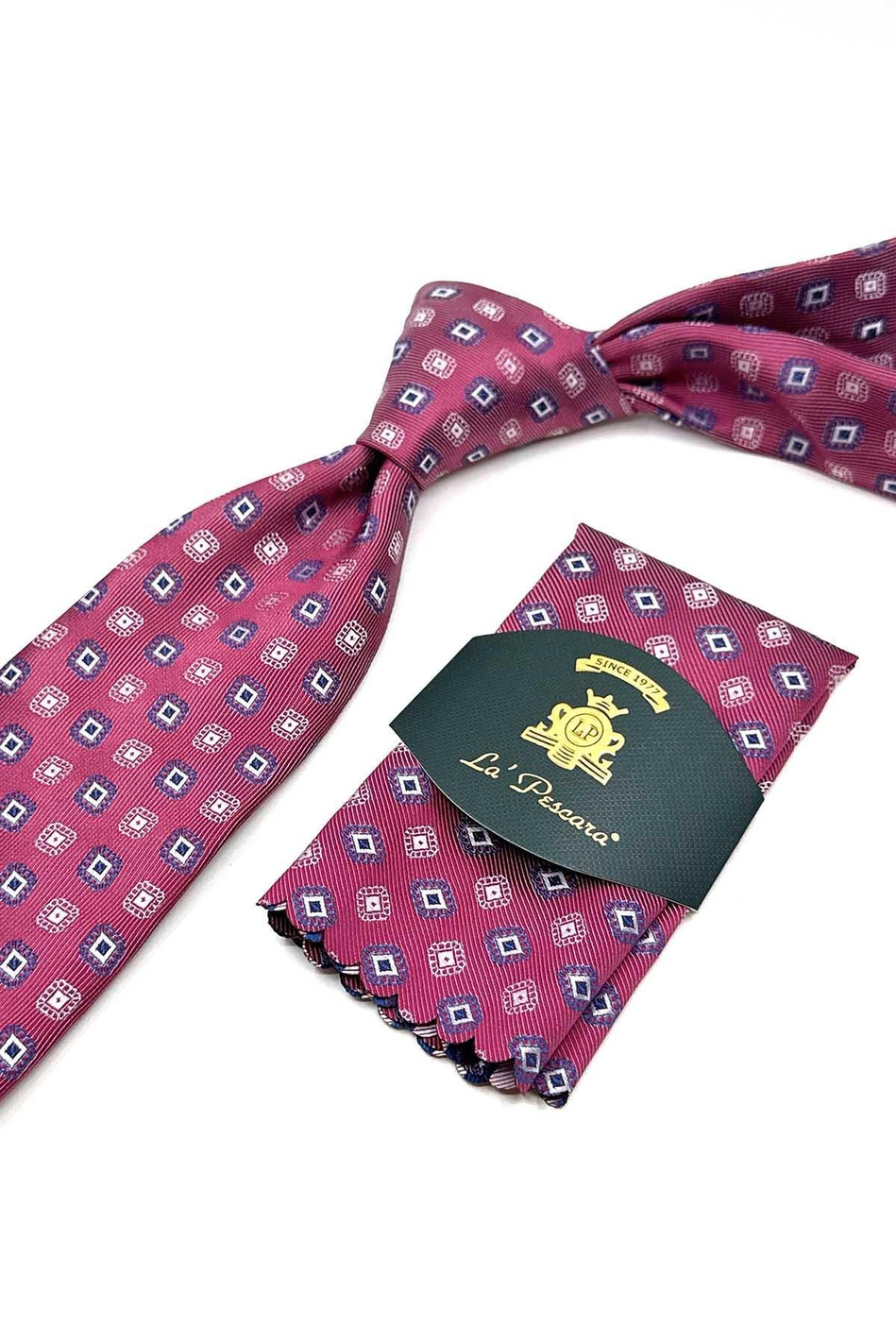 Kırmızı Motif Desen Mendilli Klasik Kravat KK13091