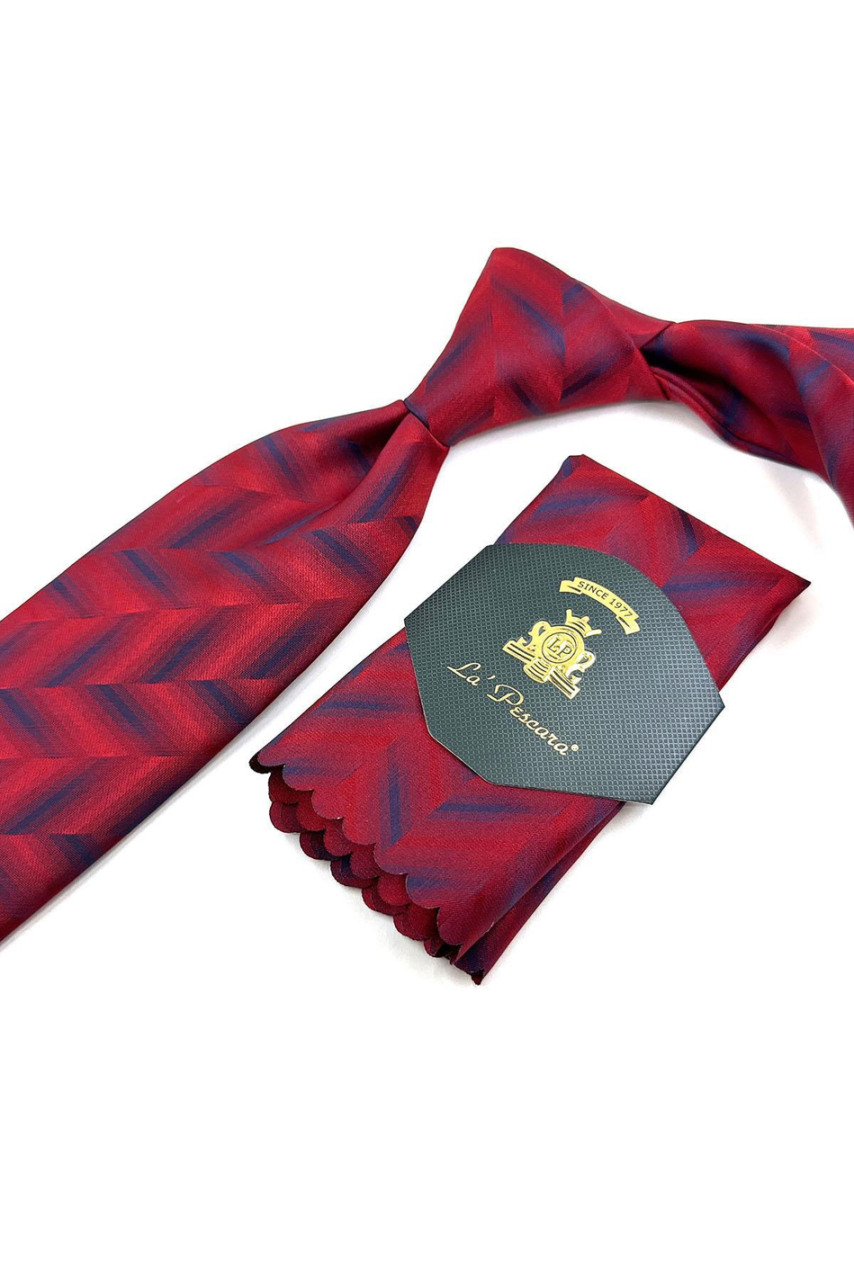 Kırmızı Motif Desen Mendilli Klasik Kravat KK11325