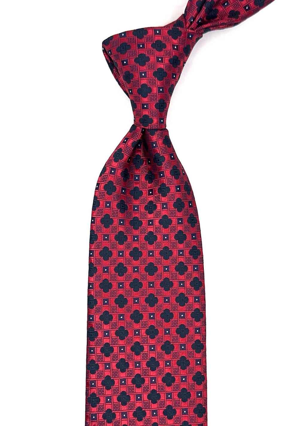 Kırmızı Motif Desen Mendilli Klasik Kravat KK13040