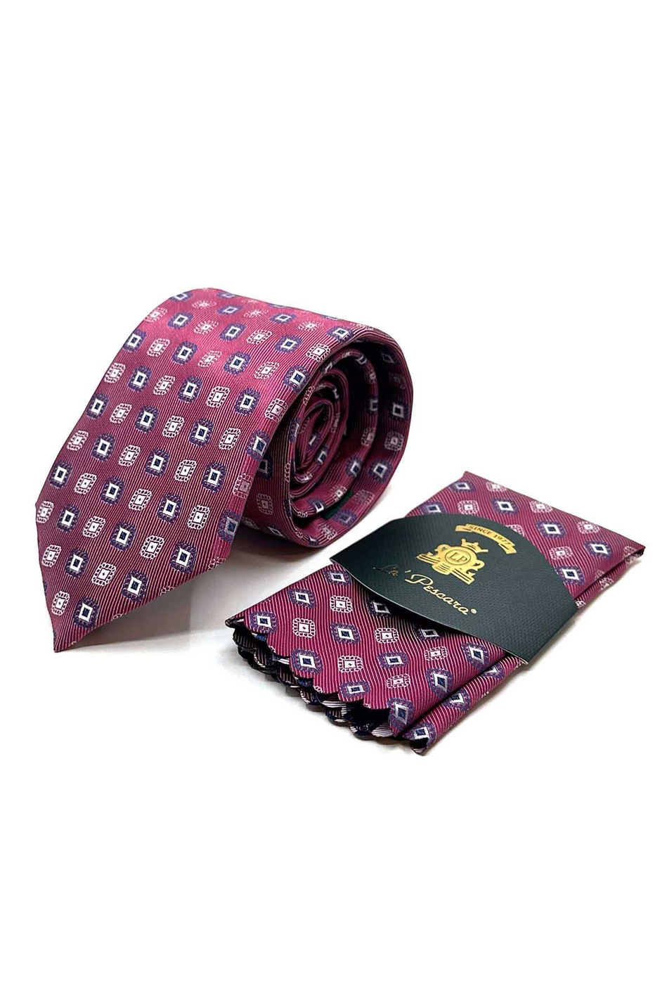 Kırmızı Motif Desen Mendilli Klasik Kravat KK13091