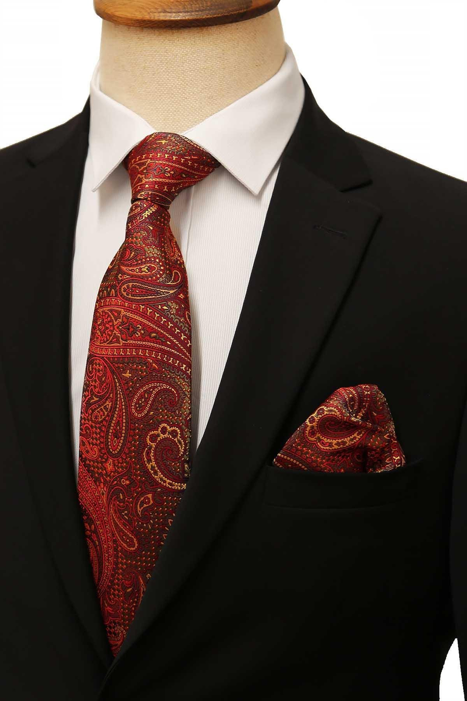 Kırmızı Şal Desen Mendilli Klasik Kravat KK13210