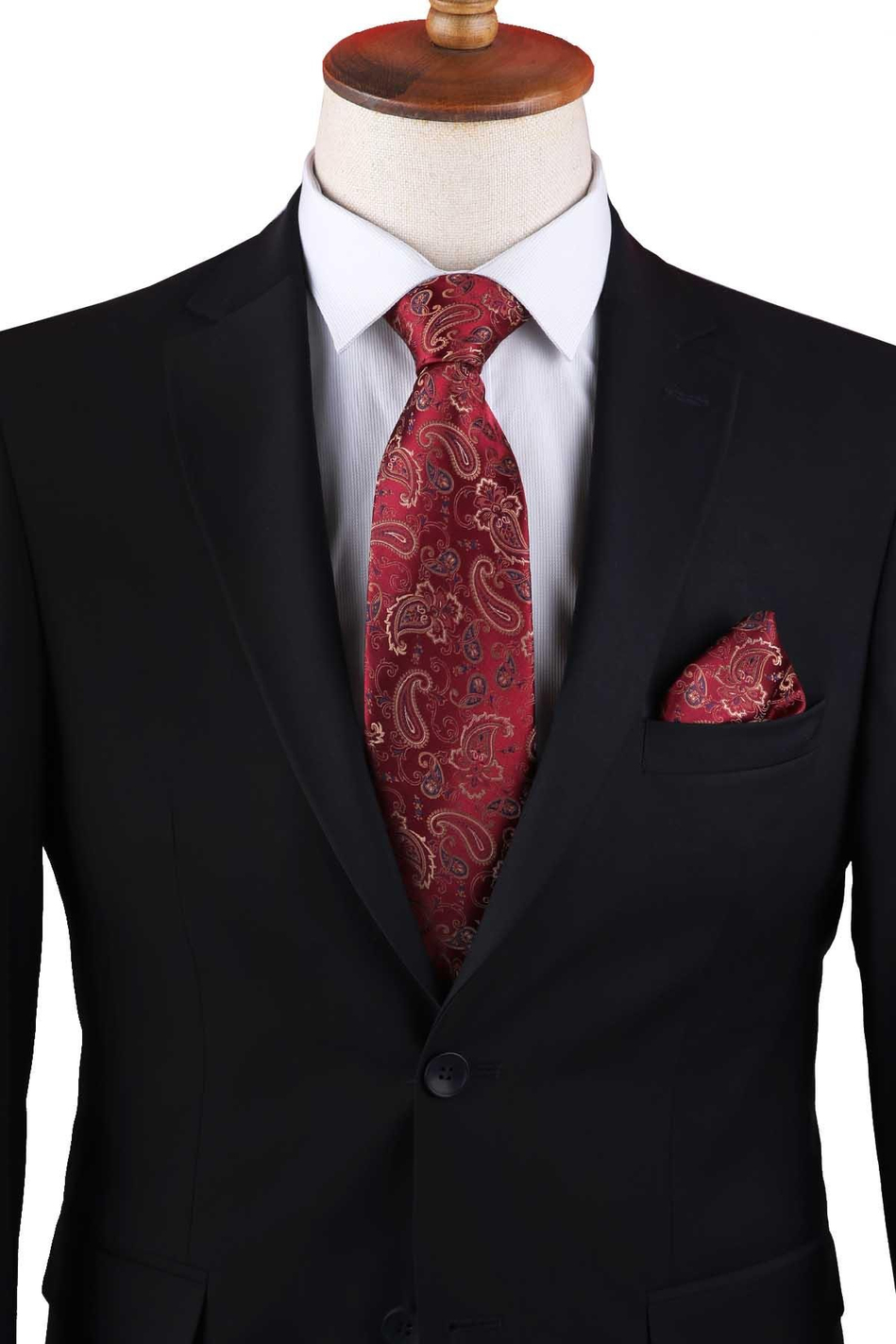 Kırmızı Şal Desen Mendilli Klasik Kravat KK13210