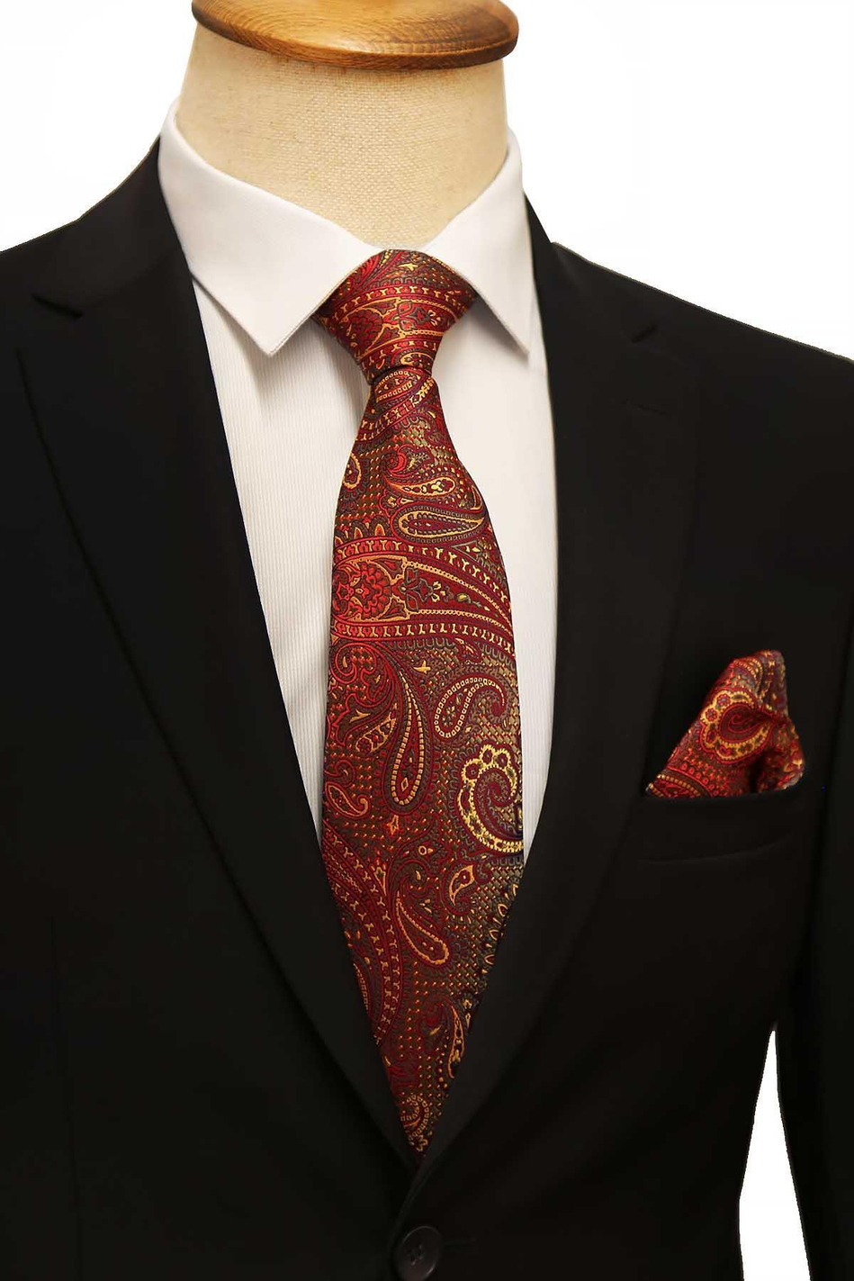 Kırmızı Şal Desen Mendilli Klasik Kravat KK13210