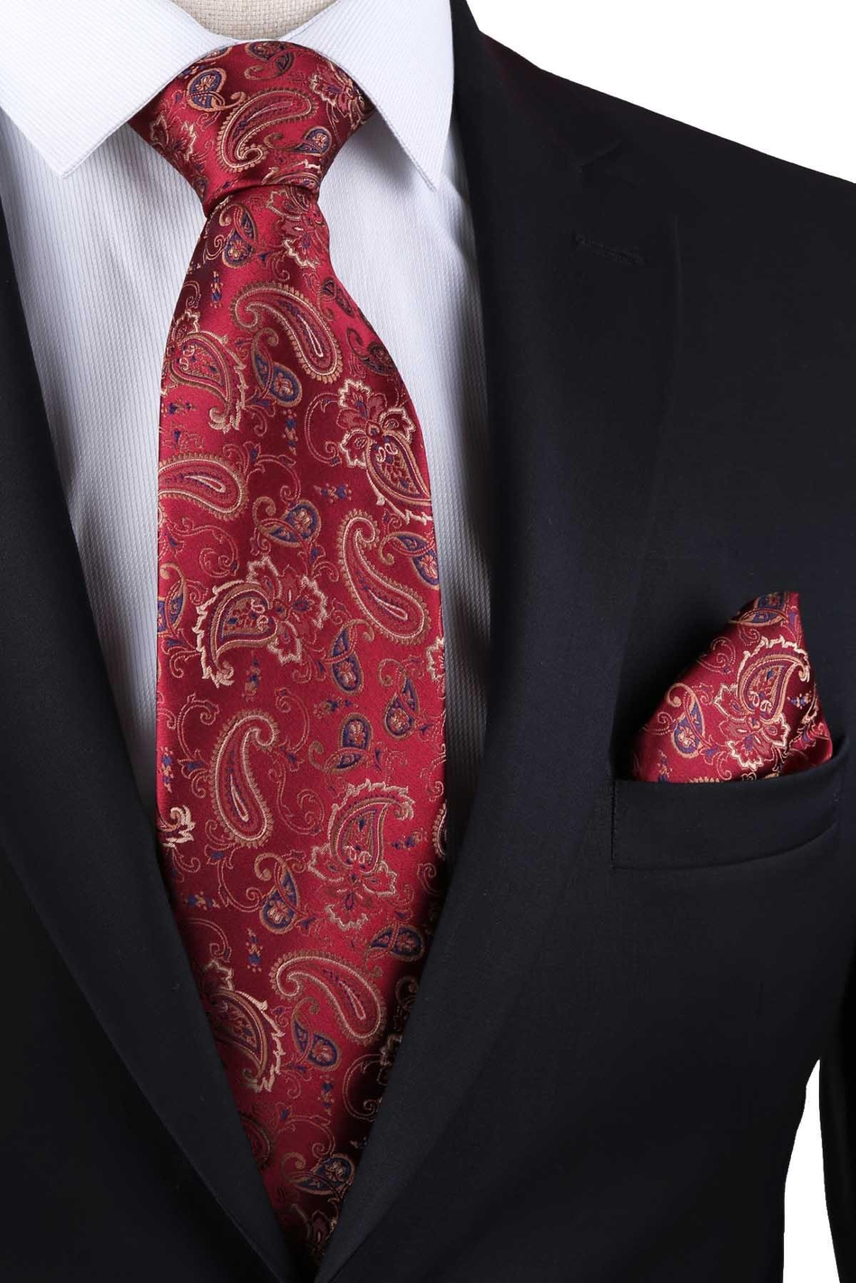 Kırmızı Şal Desen Mendilli Klasik Kravat KK13210