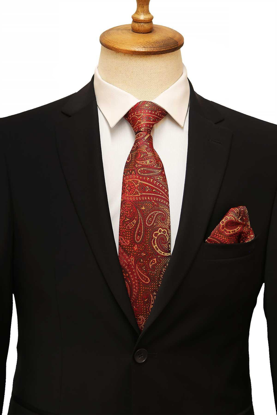 Kırmızı Şal Desen Mendilli Klasik Kravat KK13210