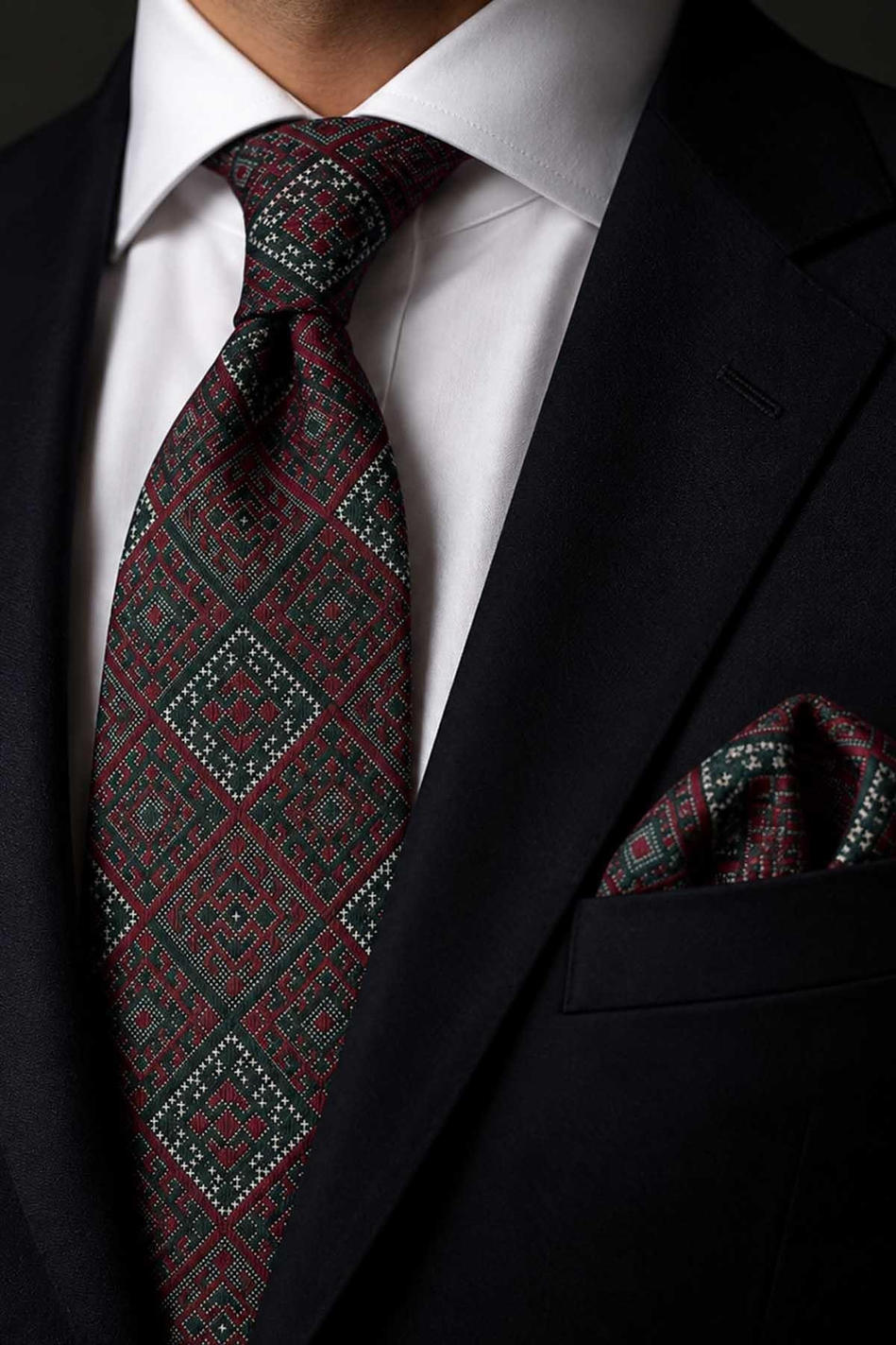 Kırmızı Yeşil Motif Kravat PRM150