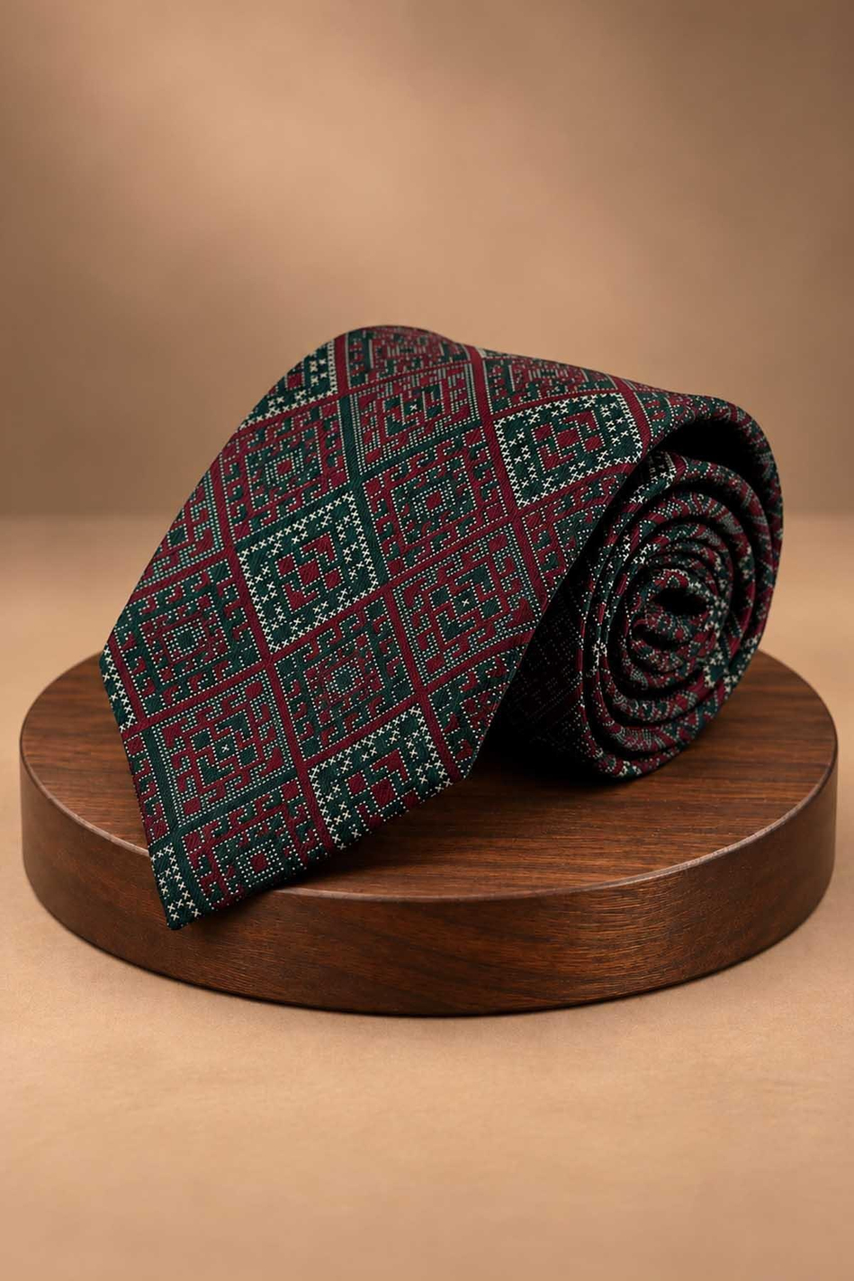 Kırmızı Yeşil Motif Kravat PRM150