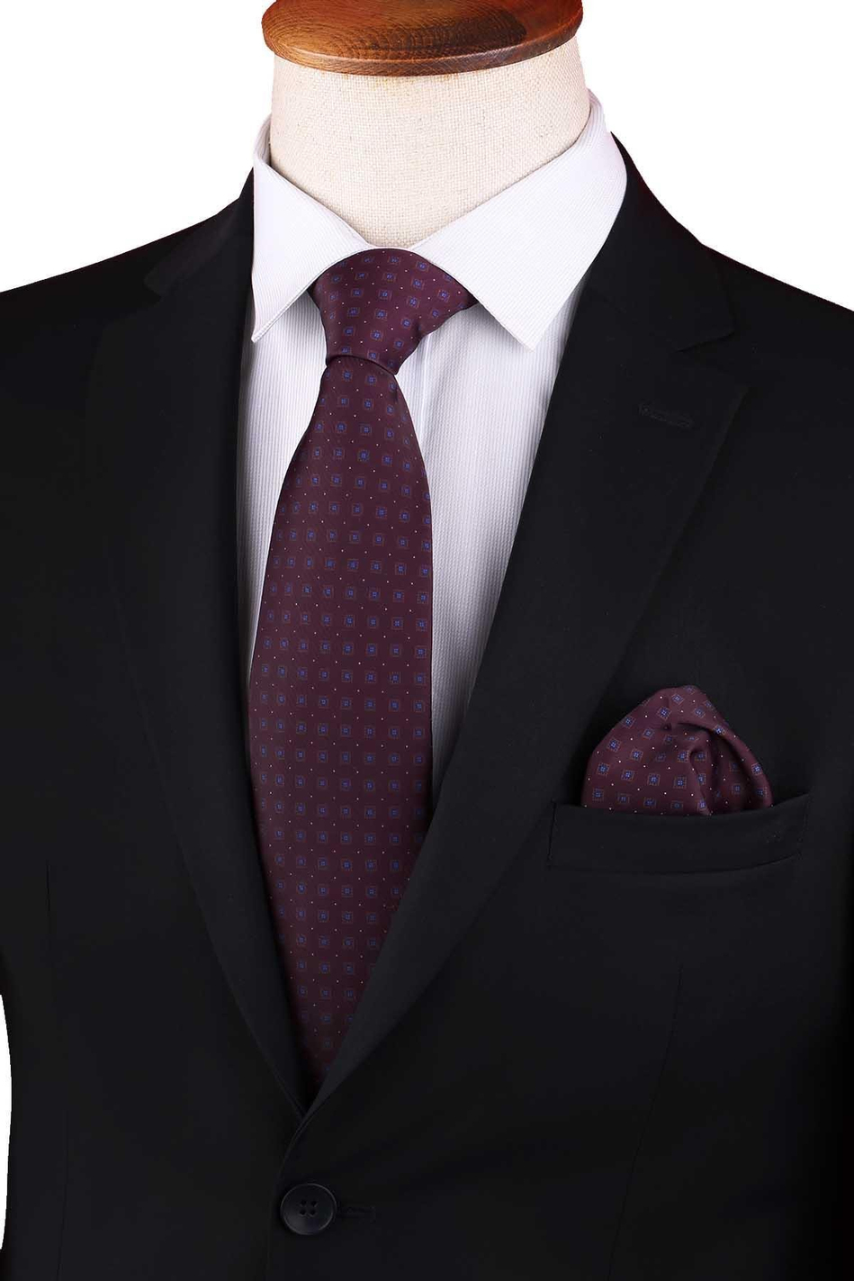 Koyu Brodo Küçük Desen Baskılı Mendilli Klasik Kravat KK13346