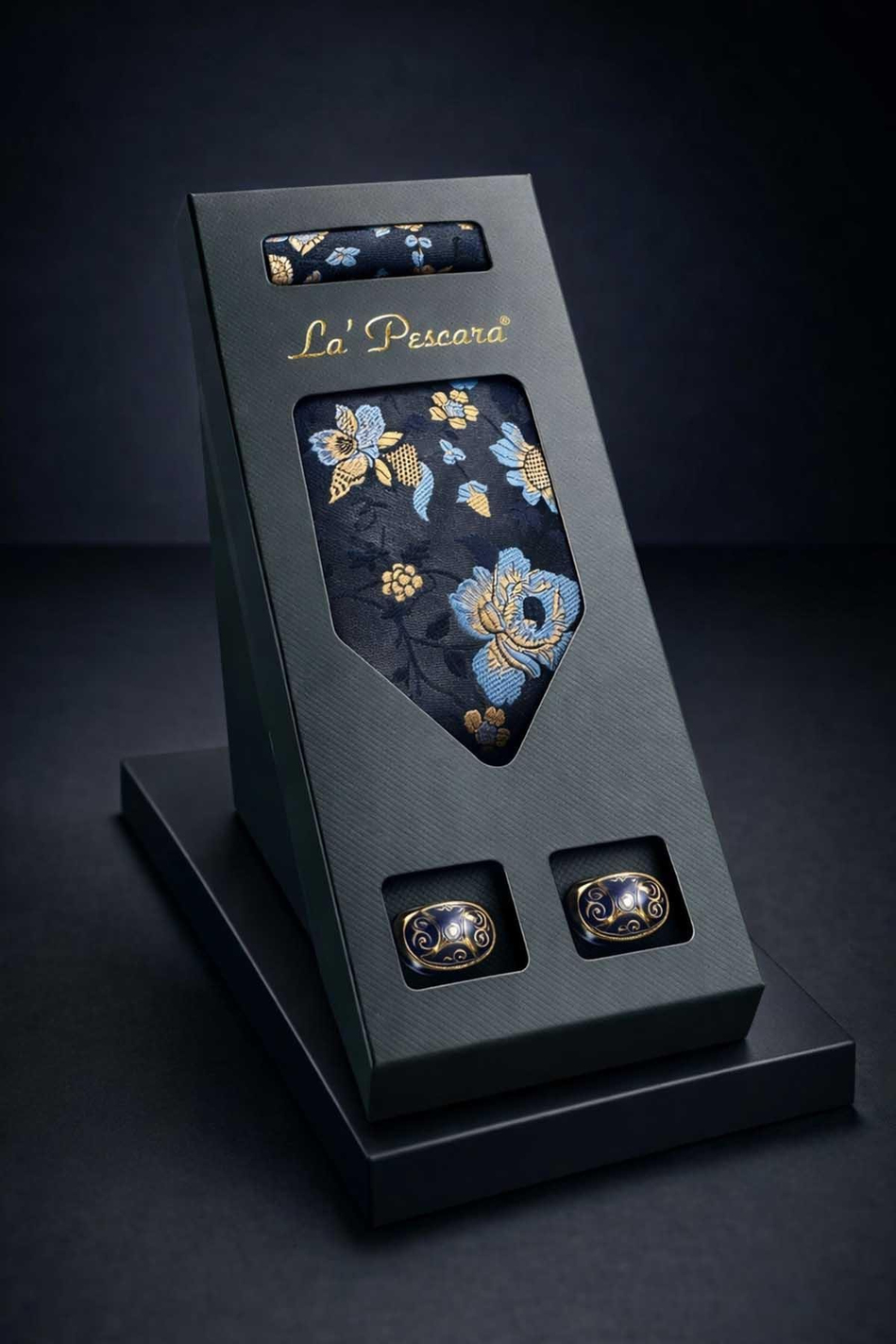 Koyu Gri Mendilli Klasik Kravat Kol Düğmesi Erkek Hediye Seti OS610