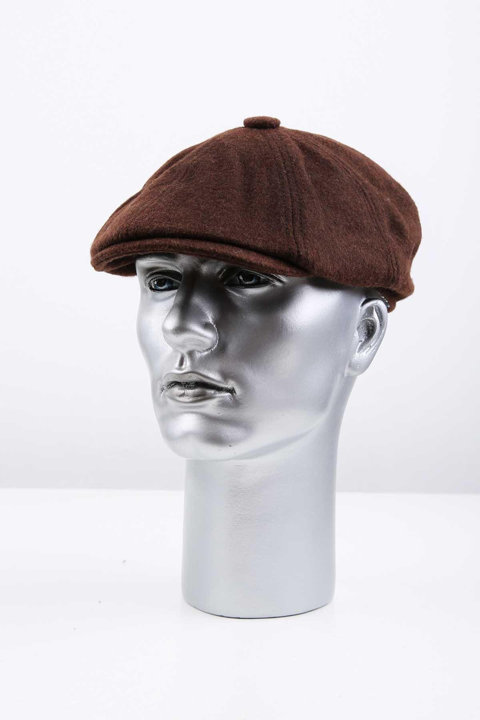 Koyu Kahve Düz Yün Erkek Kasket Şapka KST98