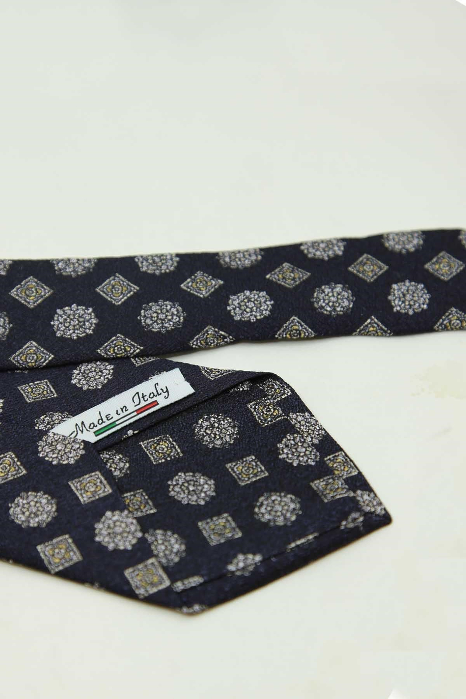 Koyu Lacivert Motif Desen İtalyan İpek Kravat İK2482