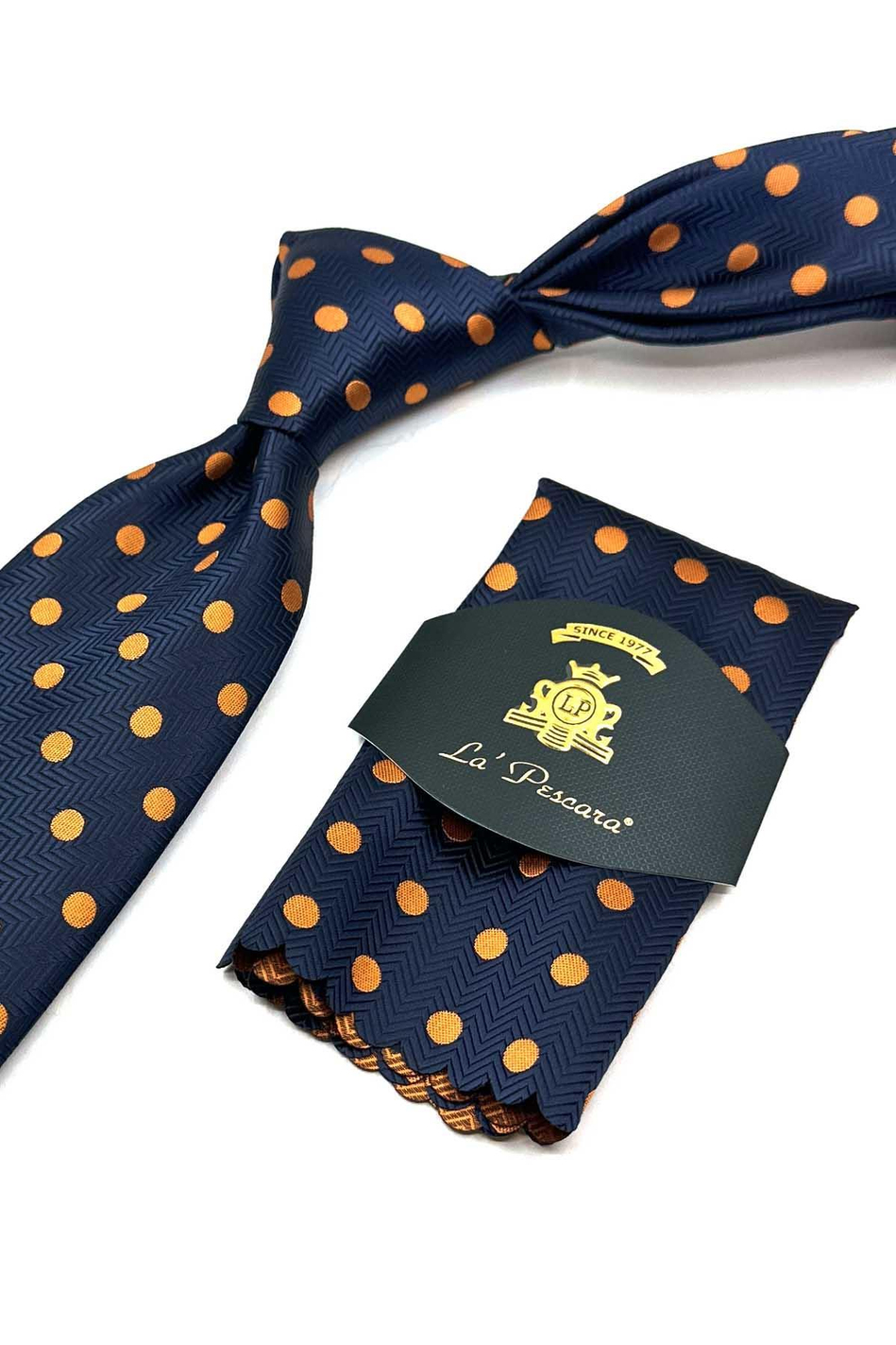 Koyu Lacivert Puantiye Desen Mendilli Klasik Kravat KK13098