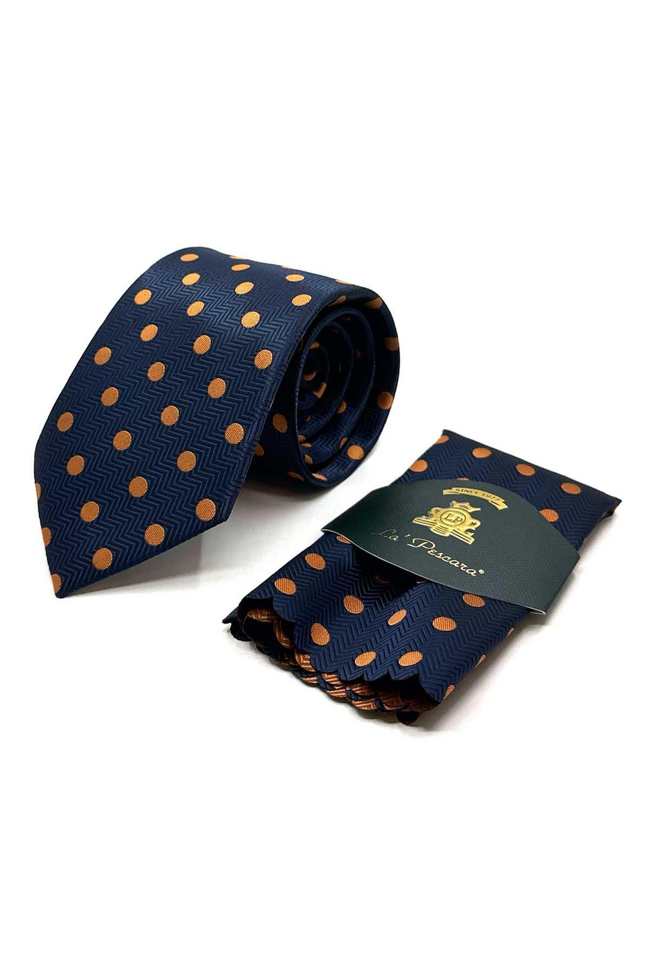 Koyu Lacivert Puantiye Desen Mendilli Klasik Kravat KK13098