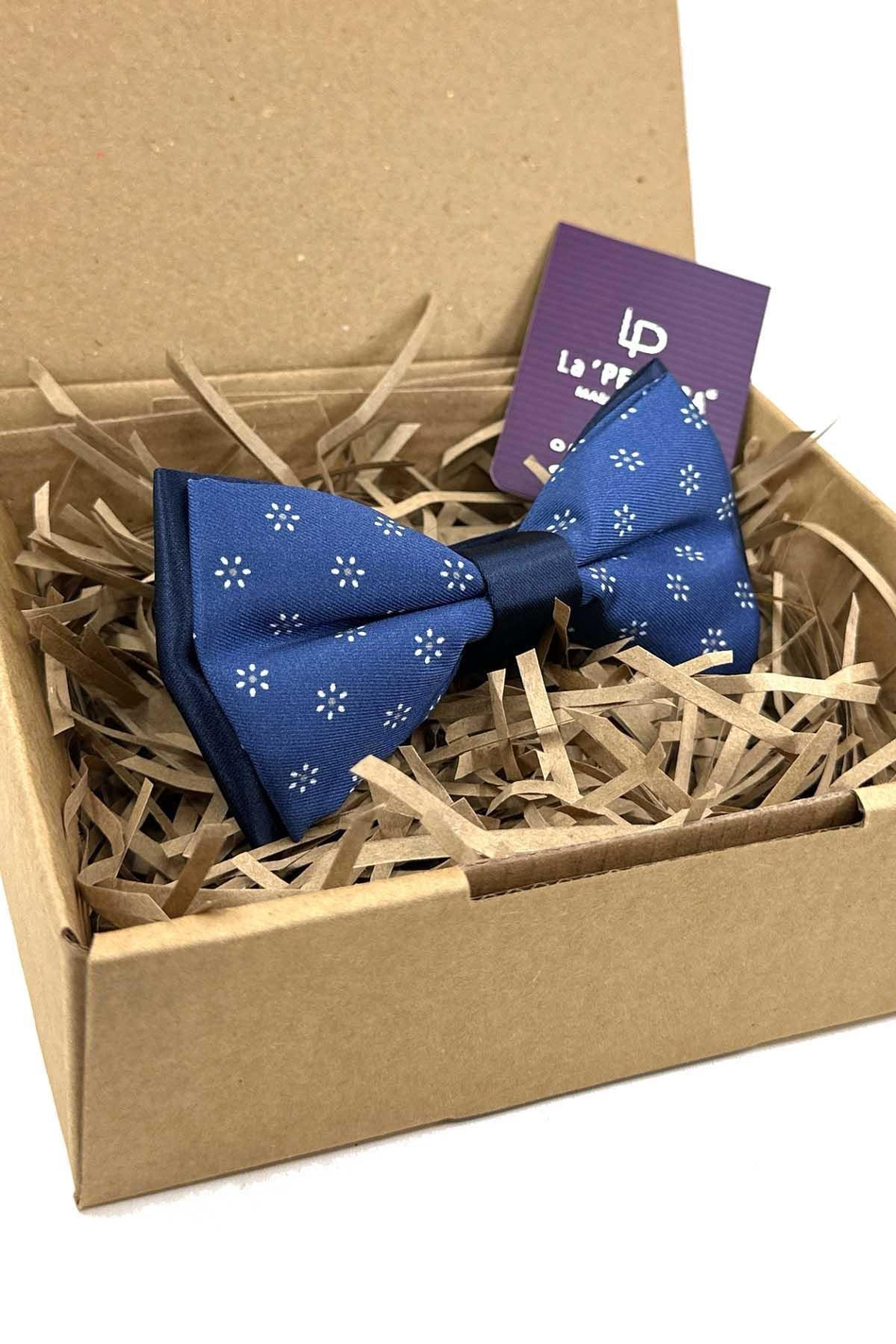 Koyu Mavi Çiçek Desen Papyon P1965