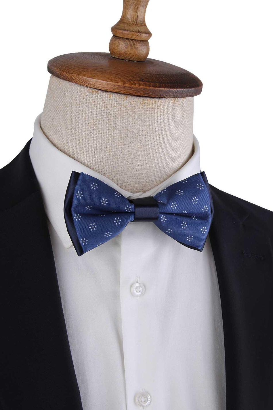 Koyu Mavi Çiçek Desen Papyon P1965