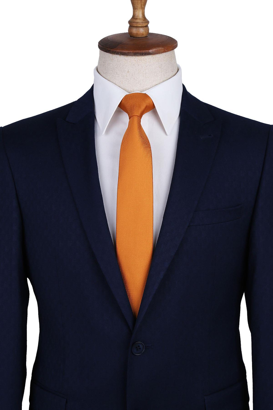 Koyu Sarı Nokta Desen Slim Kravat SK7595