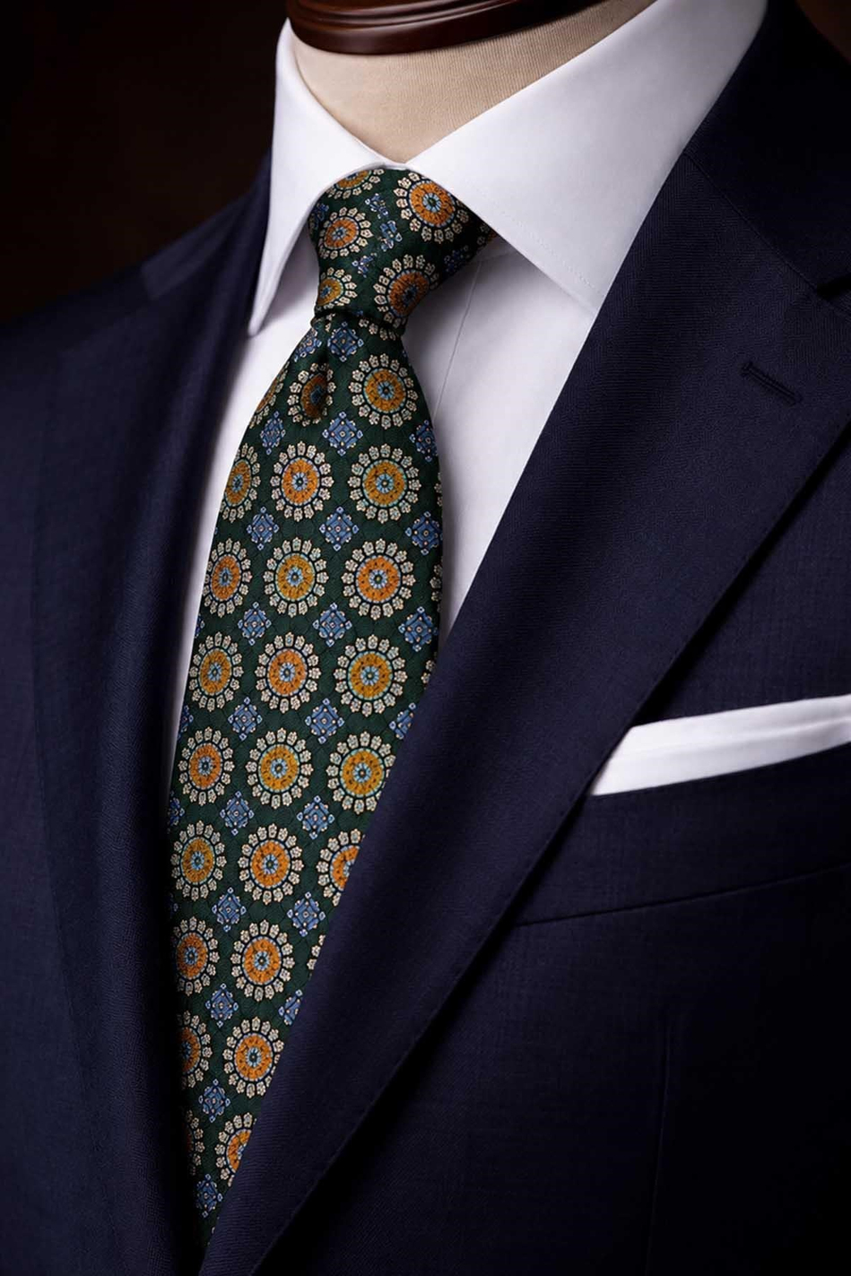 Koyu Yeşil Motif Desen İtalyan İpek Kravat İK2500
