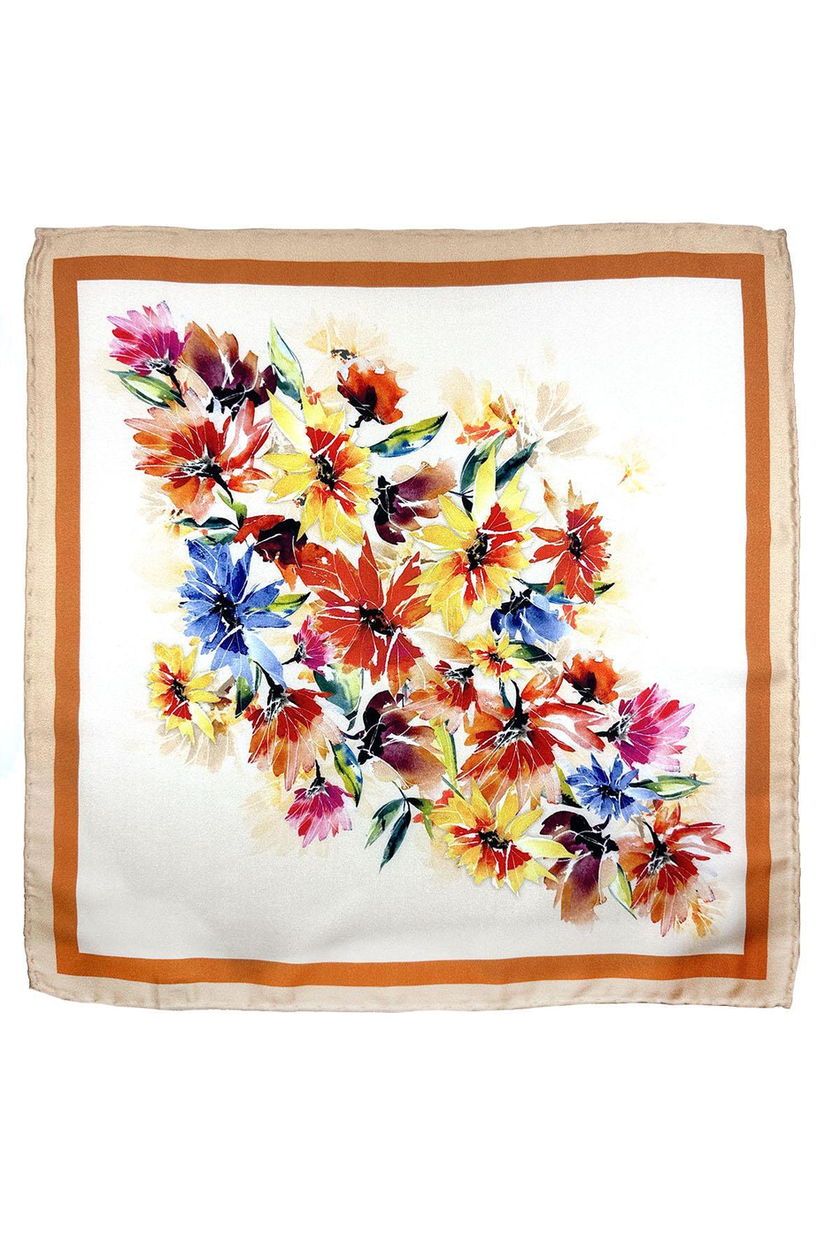 Krem - Çok Renkli Çiçek Desen Erkek Cep Mendili SPS609-89