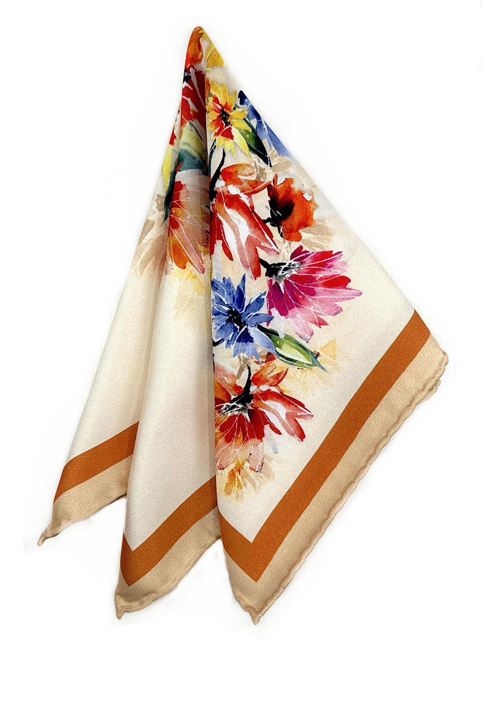 Krem - Çok Renkli Çiçek Desen Erkek Cep Mendili SPS609-89