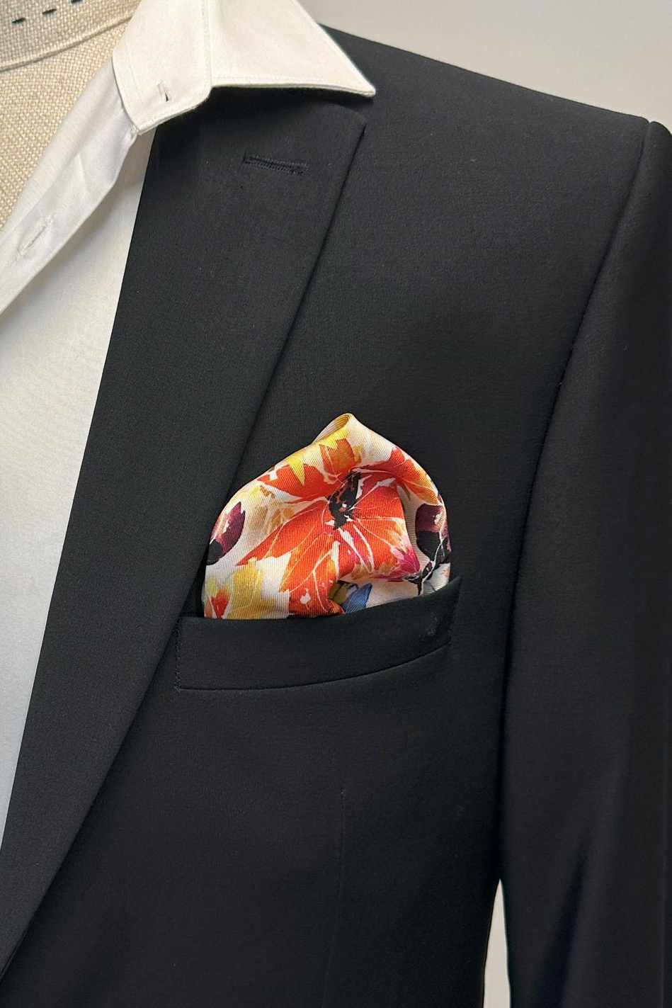 Krem - Çok Renkli Çiçek Desen Erkek Cep Mendili SPS609-89