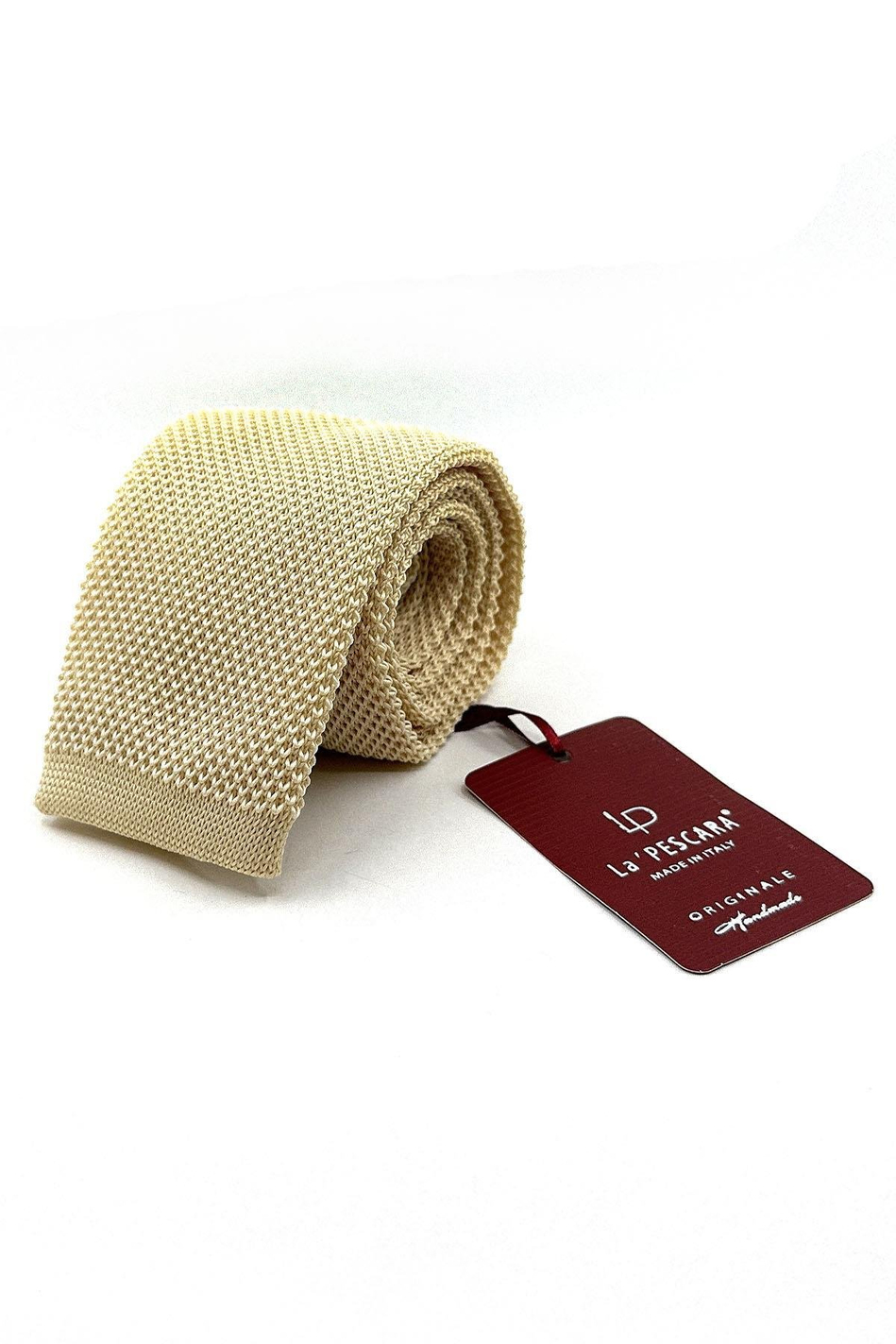 Krem Düz Örgü Kravat ÖR8351