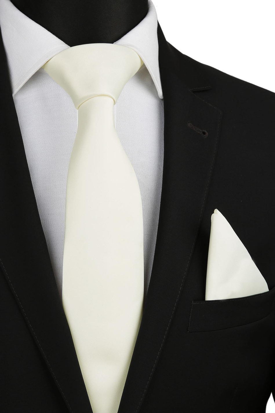 Krem Mendilli Düz Saten Kravat 1122