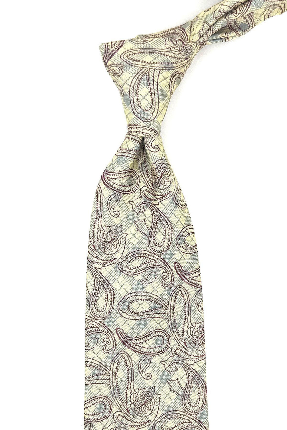 Krem Şal Desen Mendilli Klasik Kravat KK11798