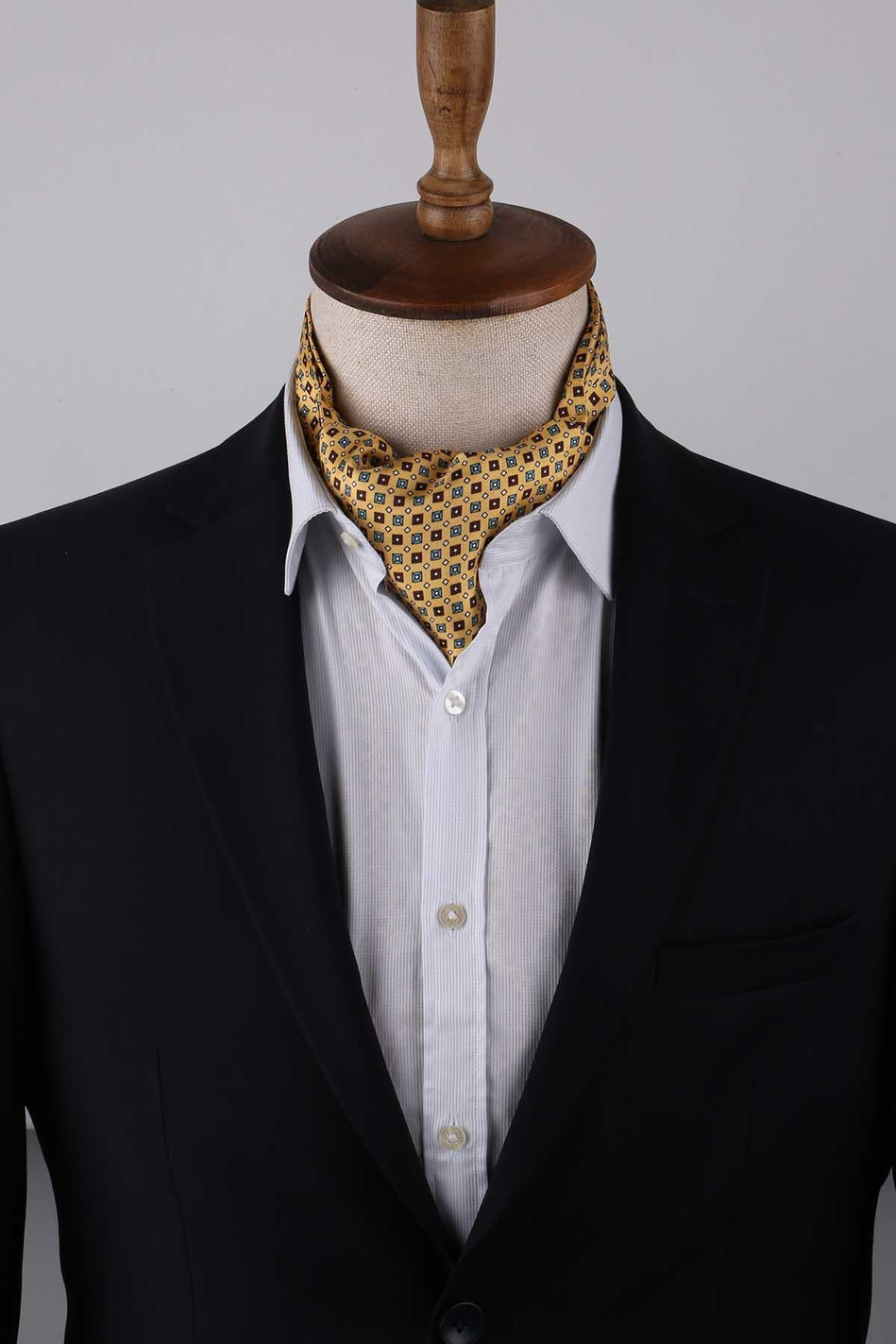 Küçük Desen Sarı İtalyan İpek Ascot Kravat SAC15