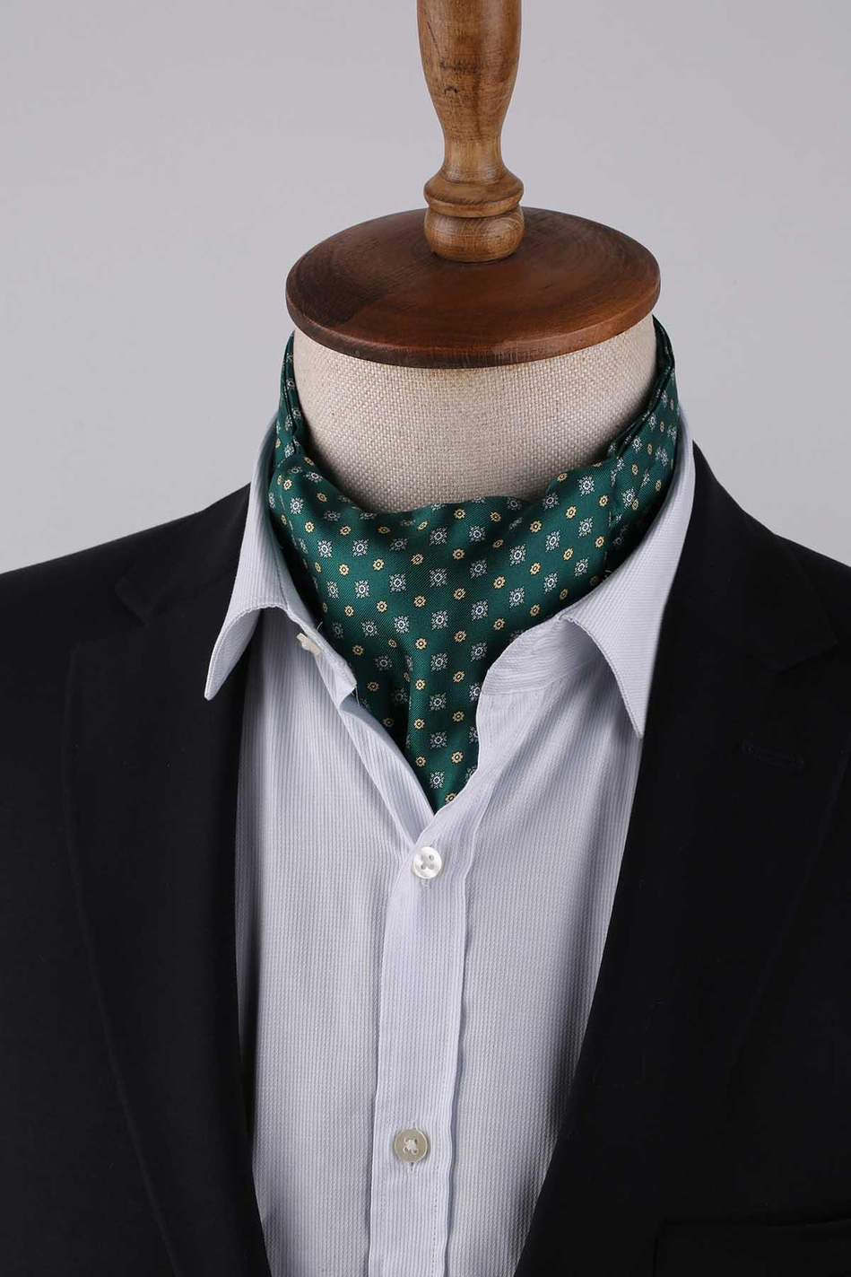 Küçük Desen Yeşil İtalyan İpek Ascot Kravat SAC54