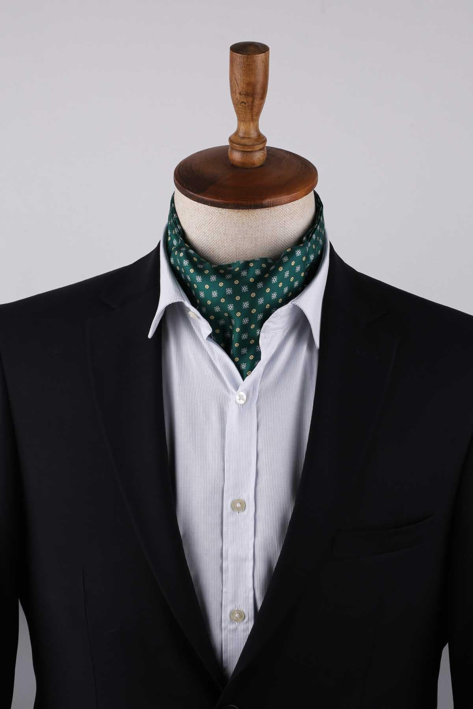 Küçük Desen Yeşil İtalyan İpek Ascot Kravat SAC54