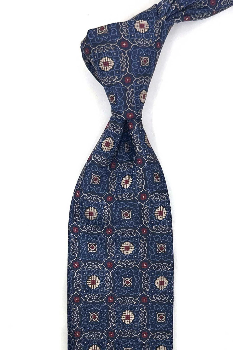 Lacivert Bej Motif Desen Mendilli Klasik Kravat KK13756