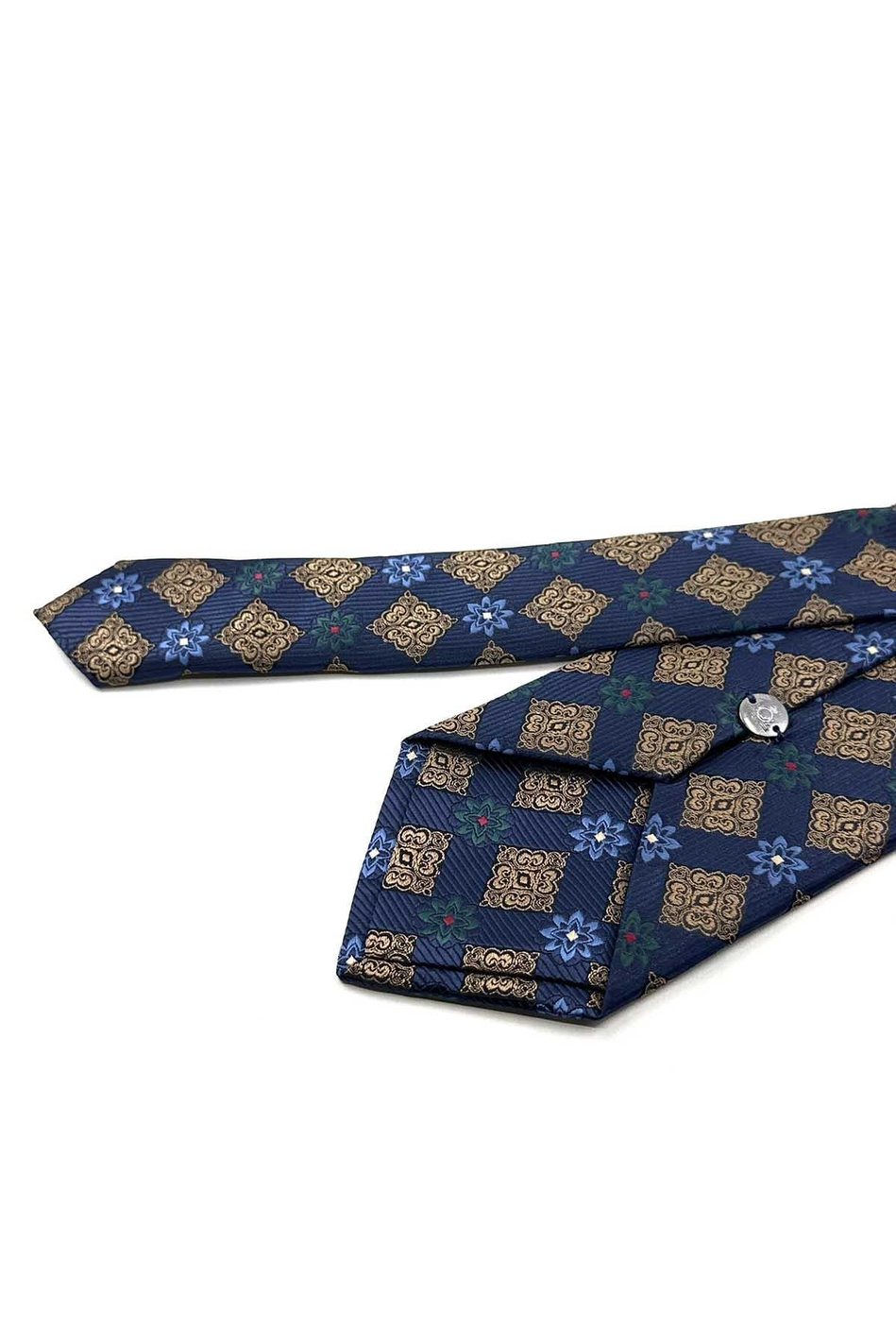 Lacivert Bej Motif Desen Mendilli Klasik Kravat KK13945