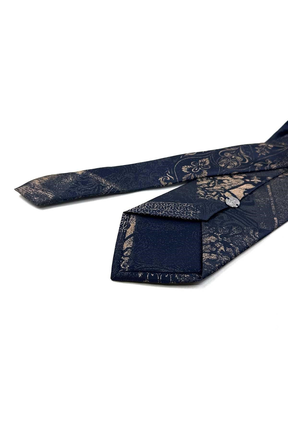 Lacivert Bej Motif Desen Mendilli Klasik Kravat KK13964