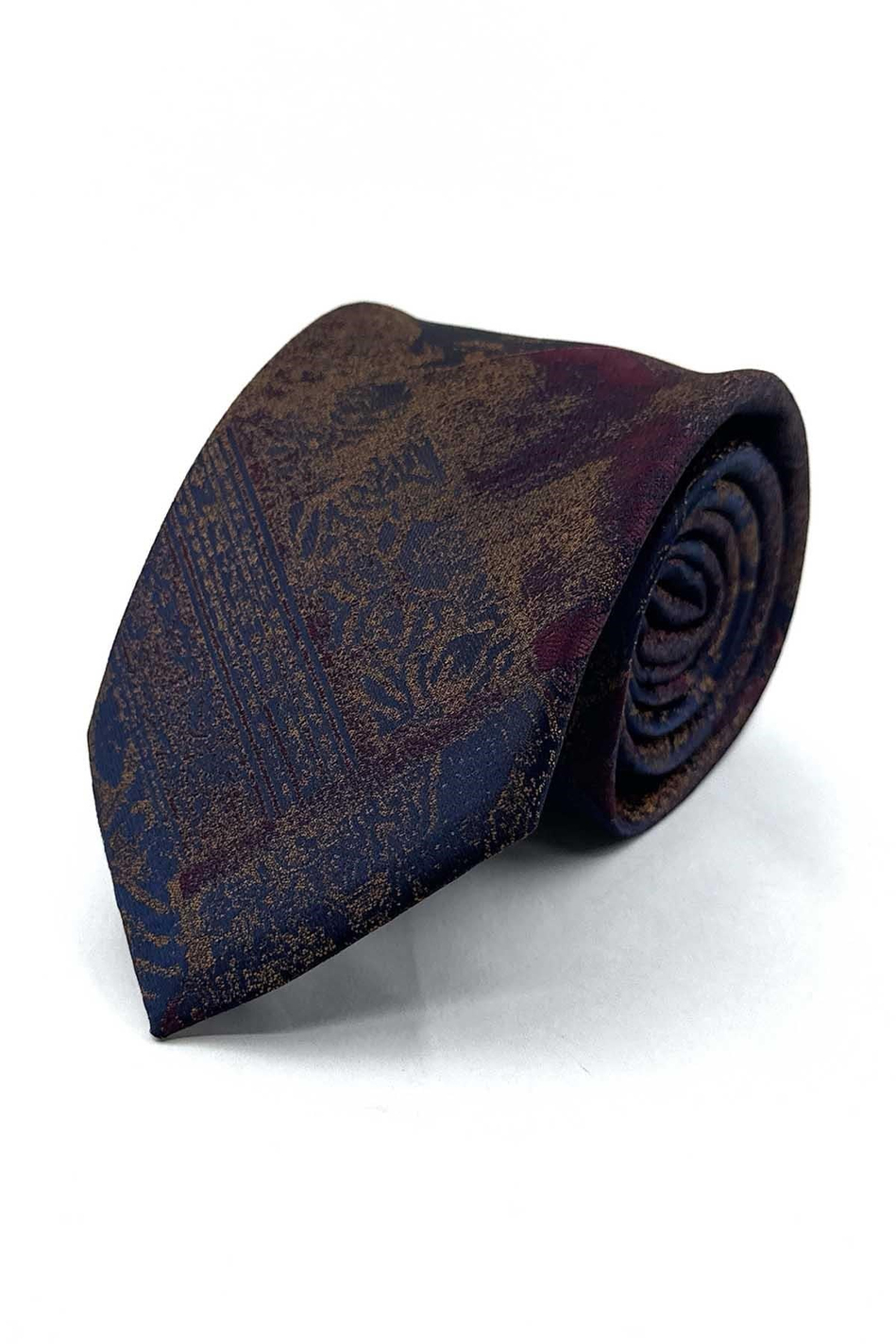 Lacivert Bordo Gold Motif Desen Mendilli Klasik Kravat KK13966