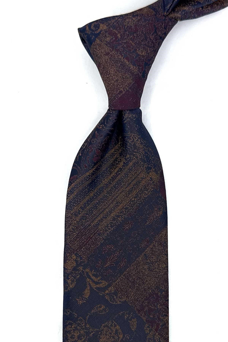 Lacivert Bordo Gold Motif Desen Mendilli Klasik Kravat KK13966