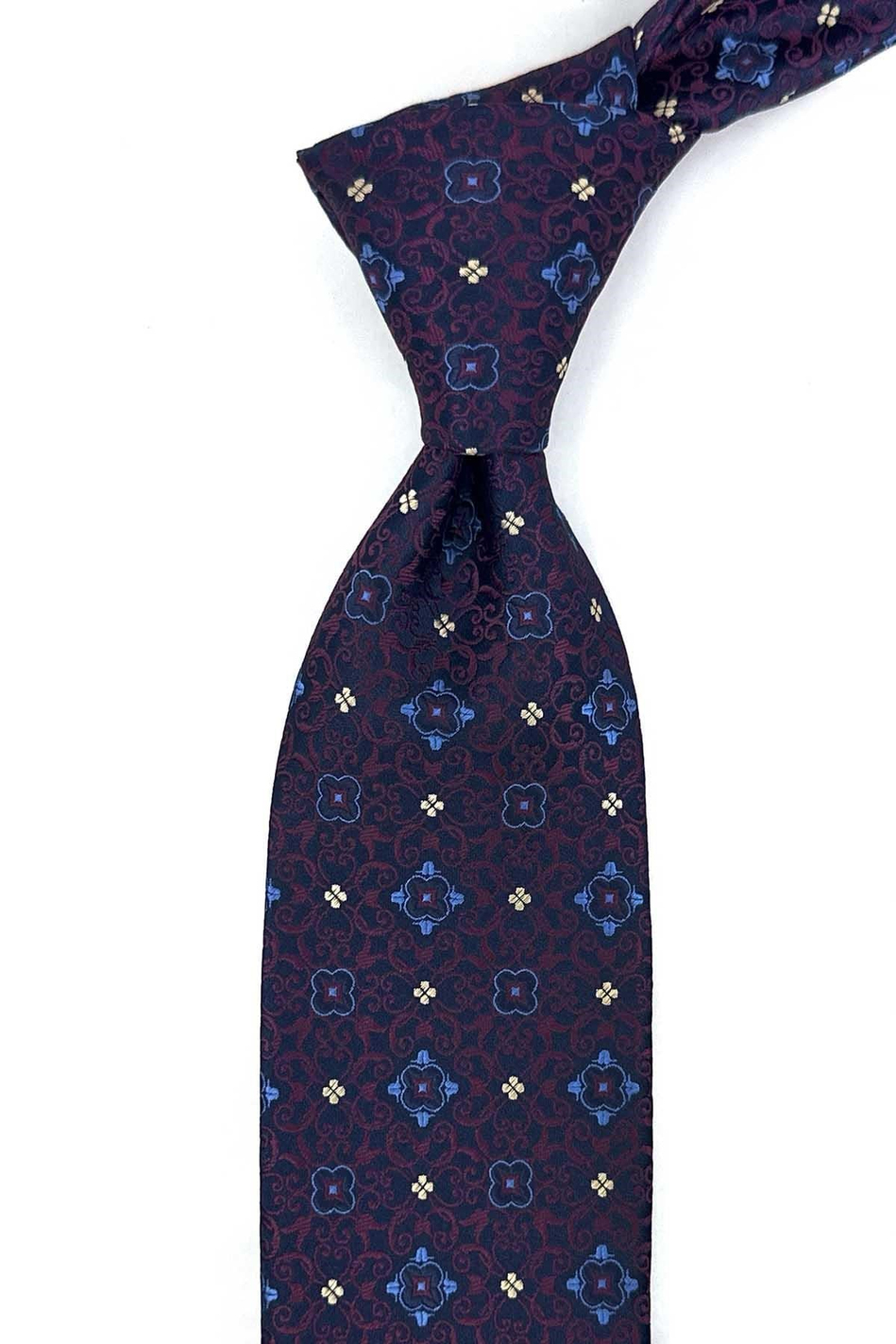 Lacivert Bordo Motif Desen Mendilli Klasik Kravat KK13923