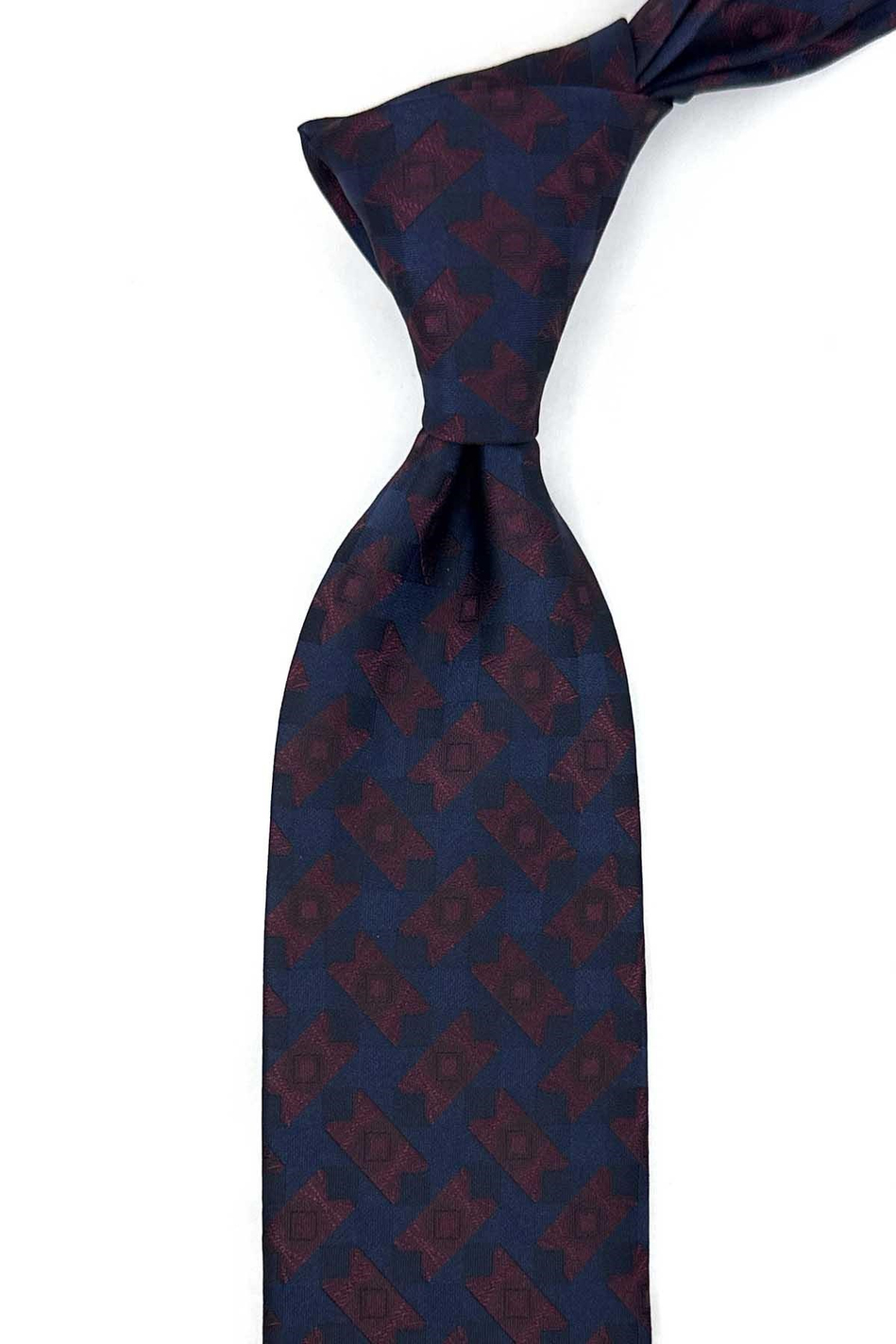 Lacivert Bordo Motif Desen Mendilli Klasik Kravat KK13934