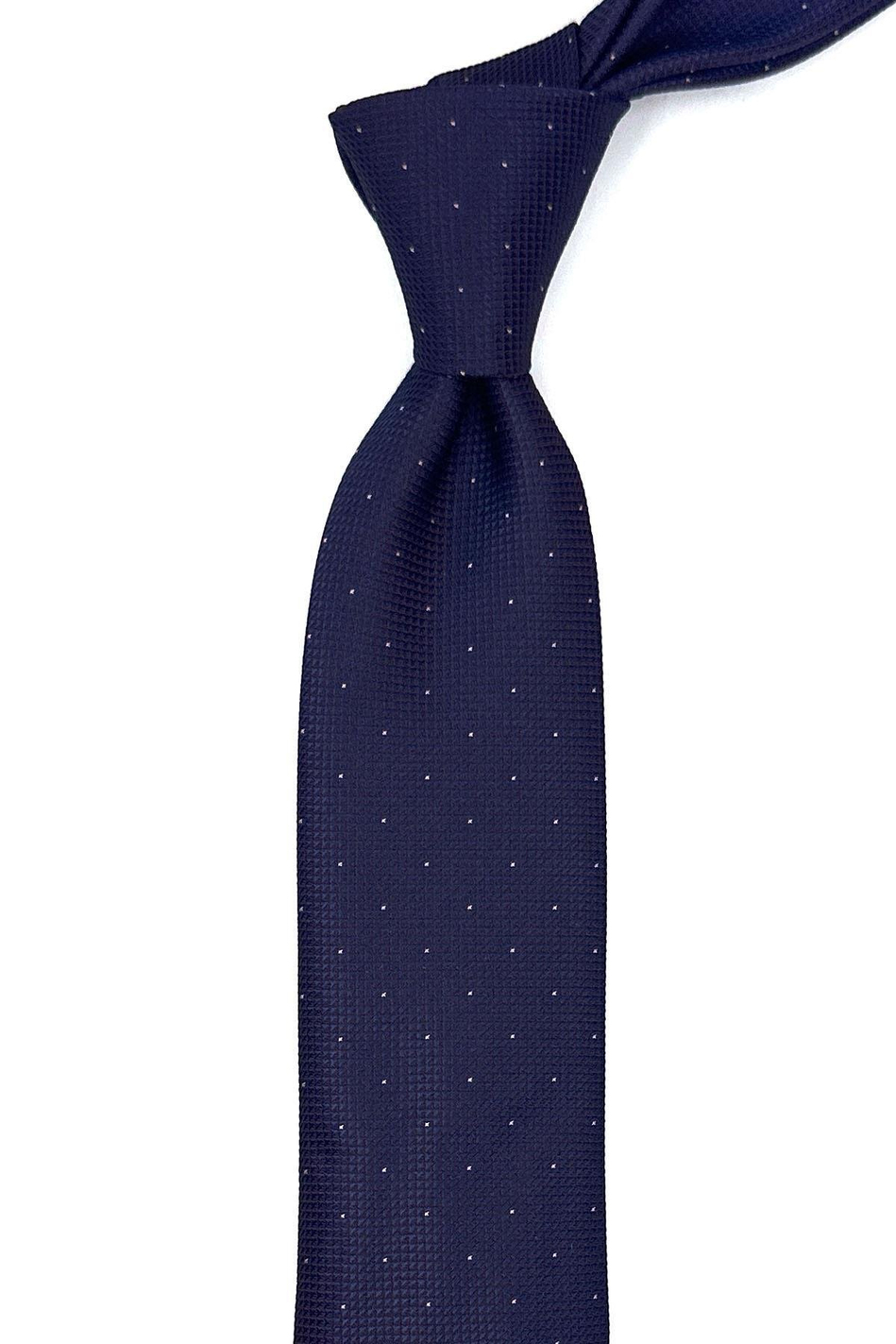 Lacivert - Bordo Nokta Desen İnce Kravat SK7924