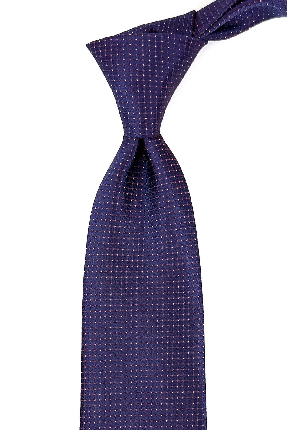 Lacivert - Bordo Nokta Desen Mendilli Klasik Kravat KK11110