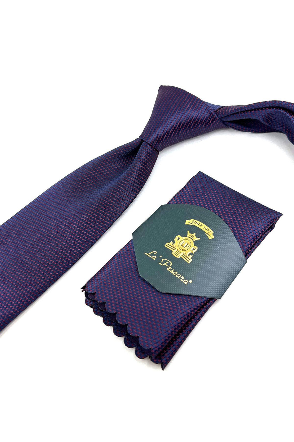 Lacivert - Bordo Nokta Desen Mendilli Klasik Kravat KK11143